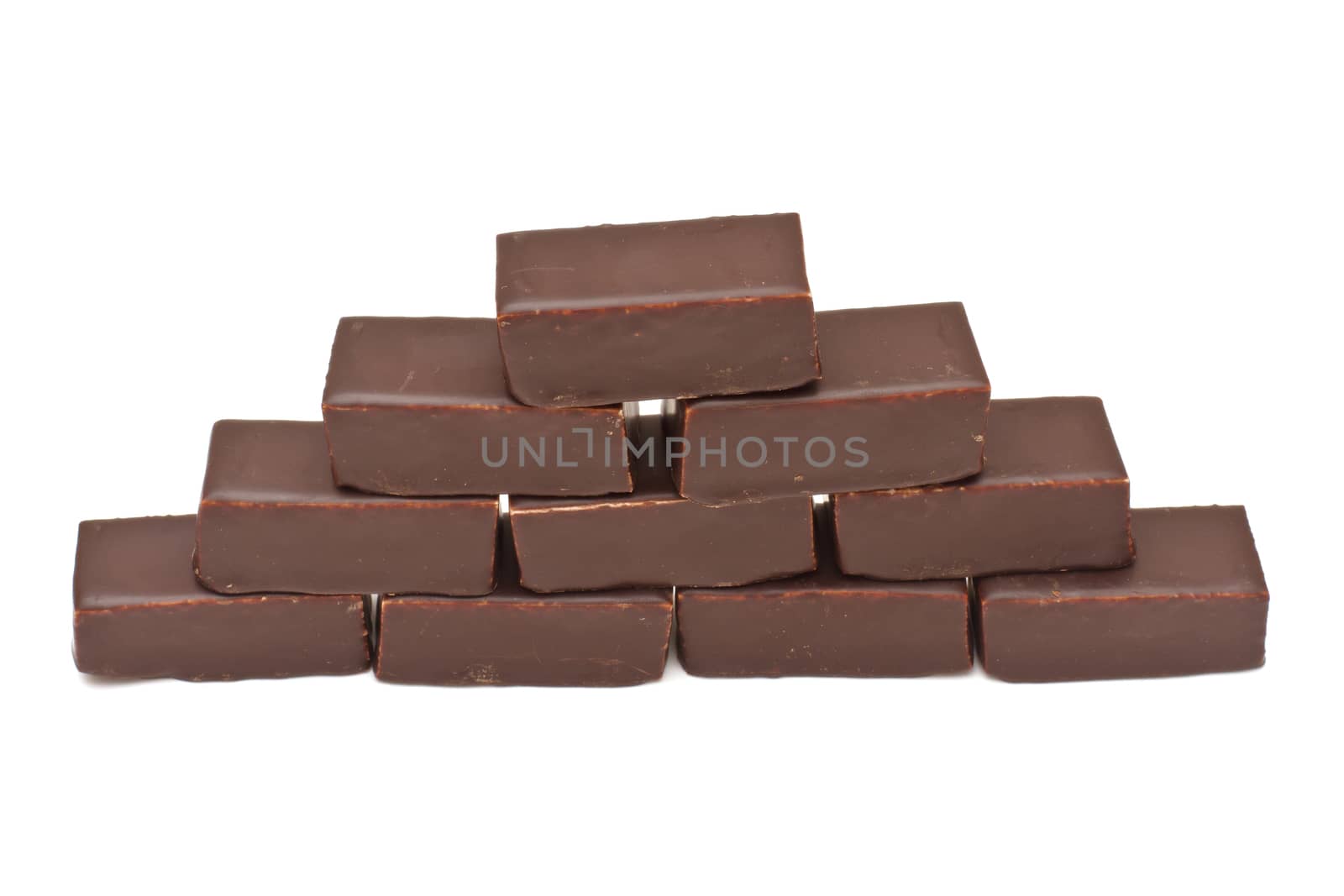 Chocolate pralines isolated on white background