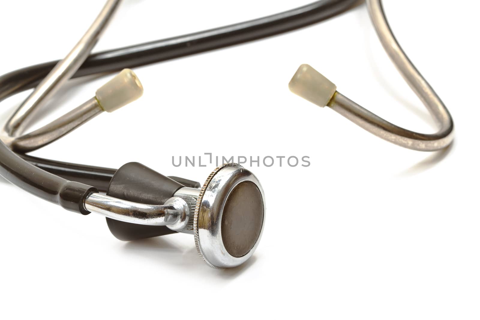 Medical stethoscope isolated on white background. Closeup