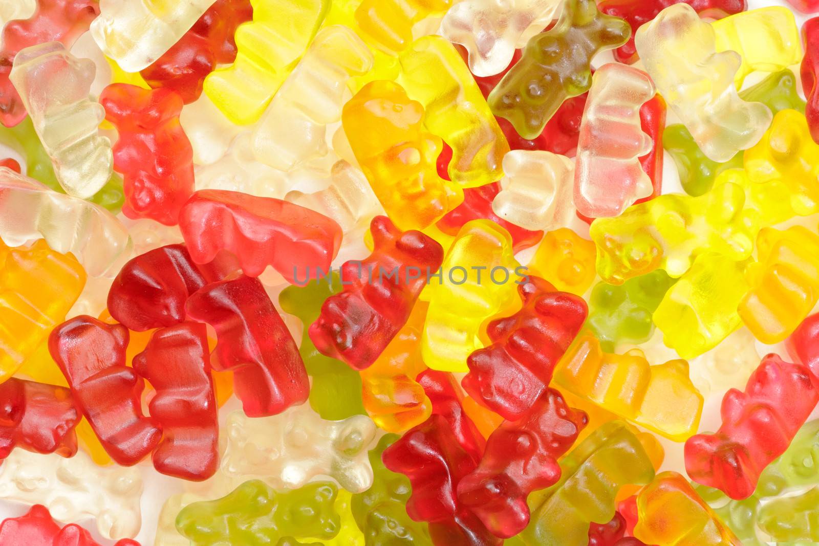 A lot of gummy bears as background