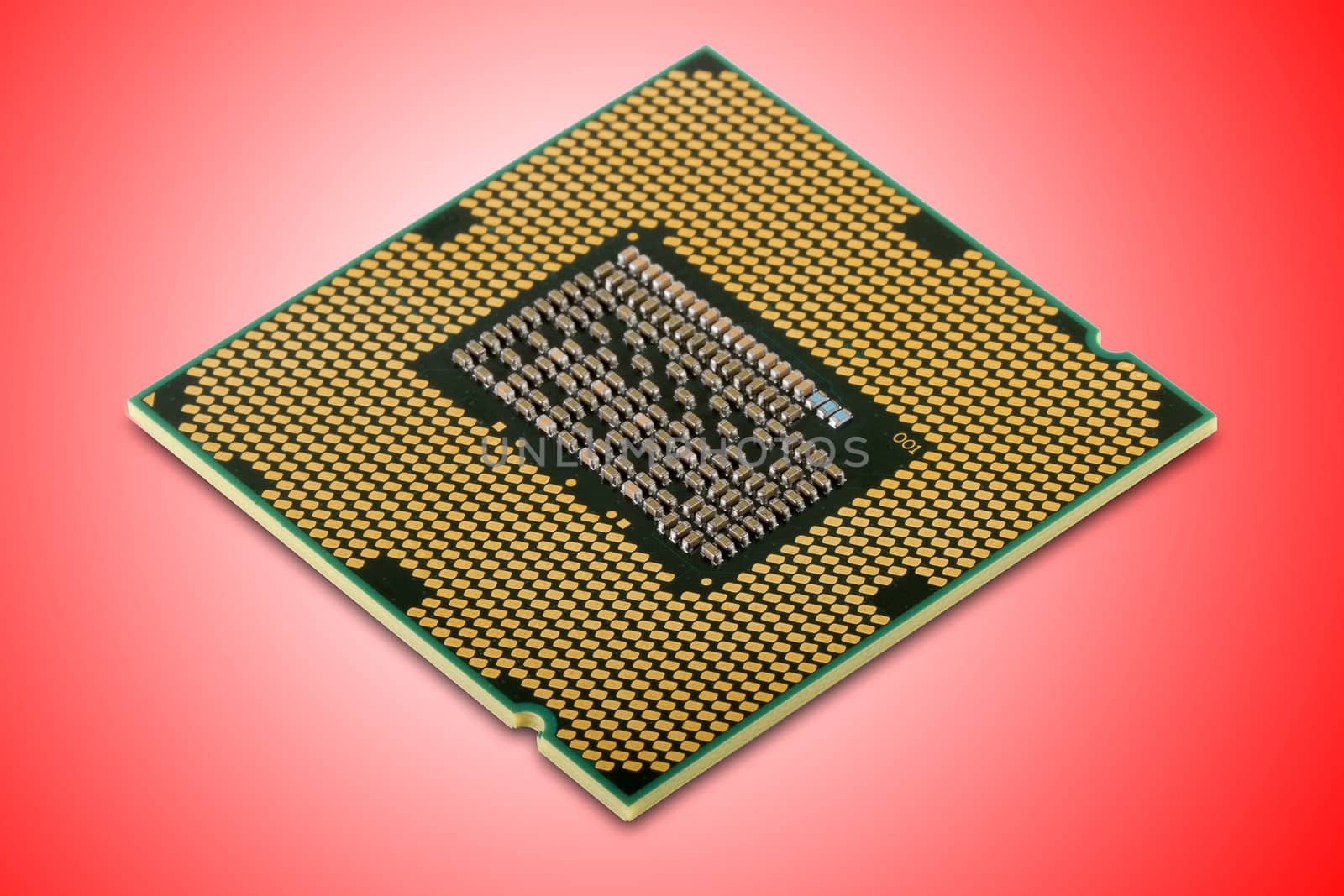 Central processor unit, isolated on red background