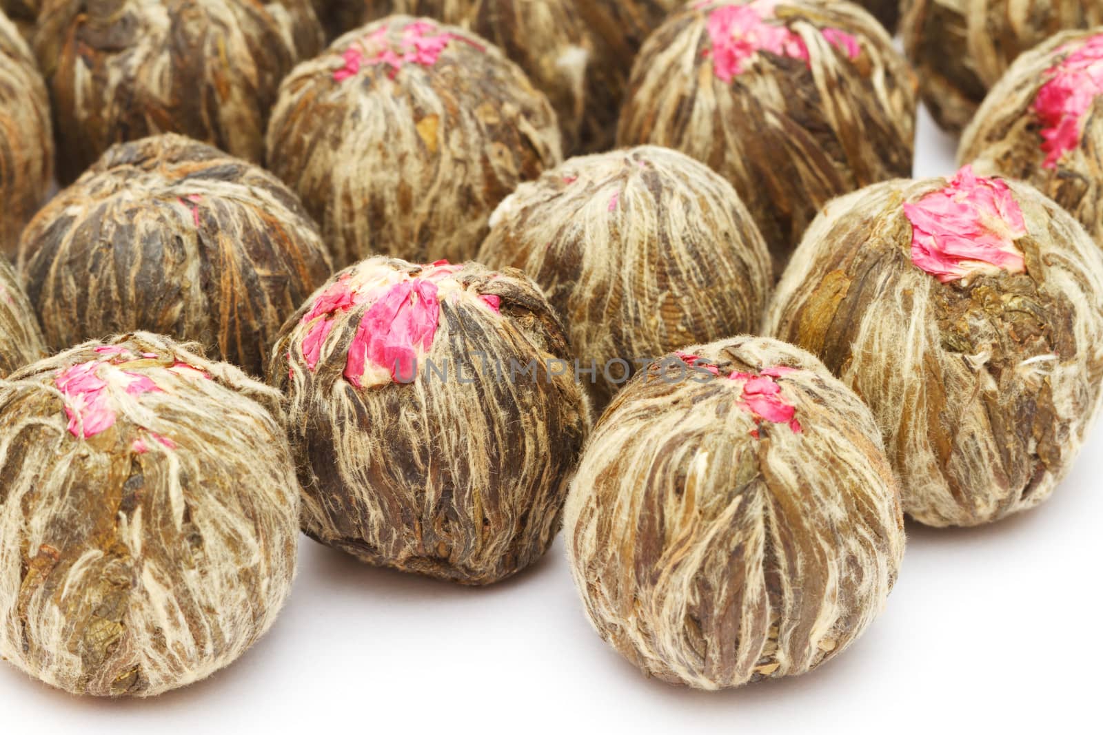 Chinese blooming tea isolated on white background