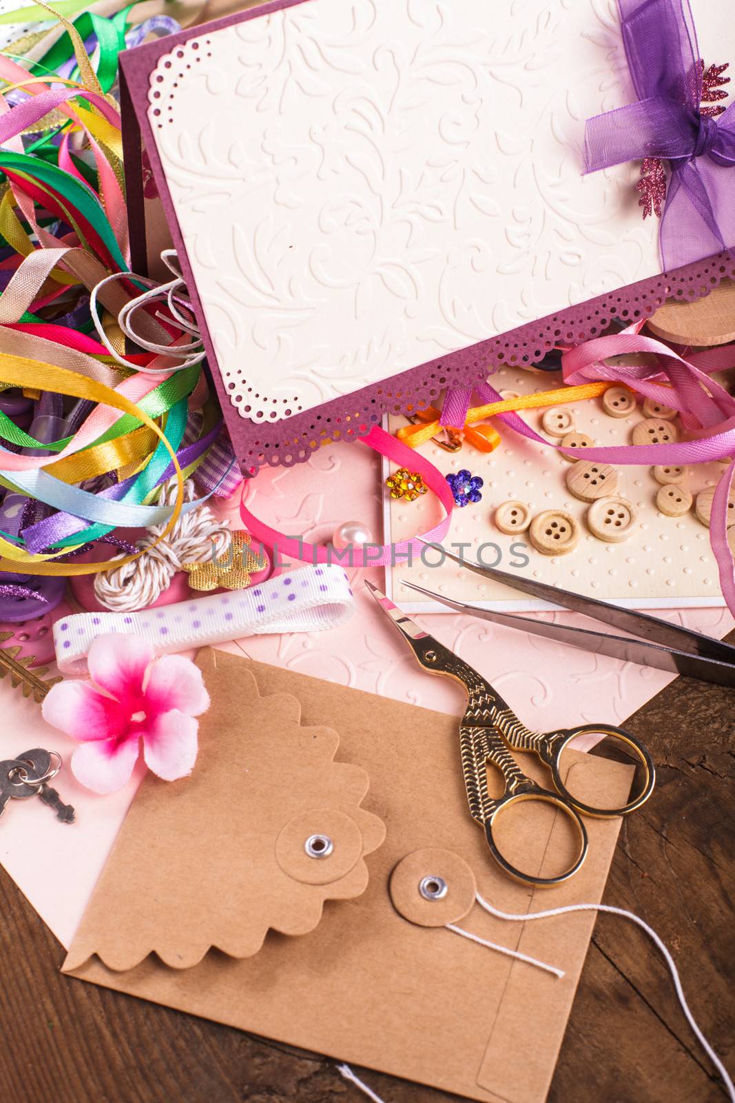 Scrapbooking craft materials for decorating postcards and gifts