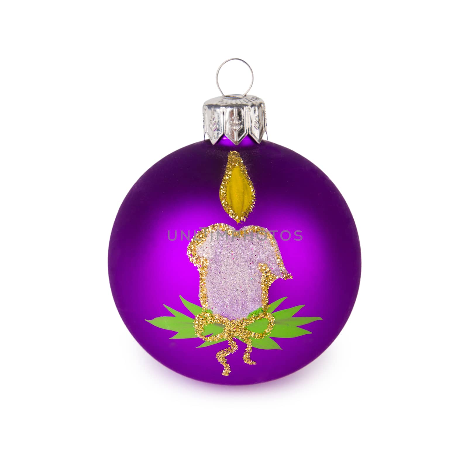 Purple Christmas ball isolated on a white background