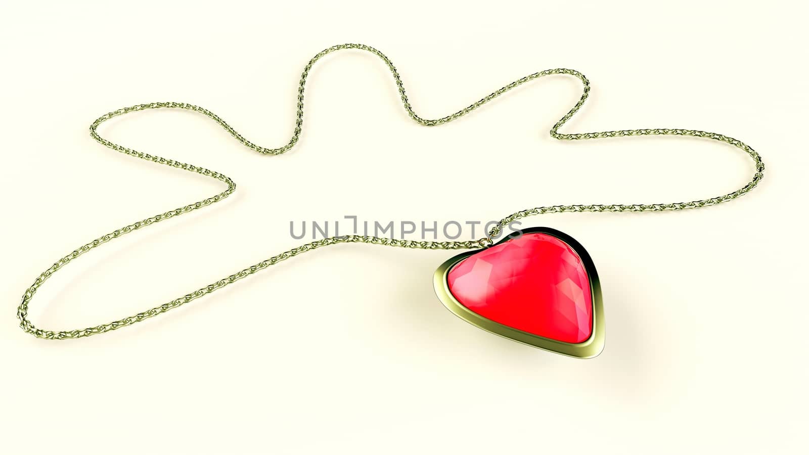 Red love heart shaped gemstone necklace over white