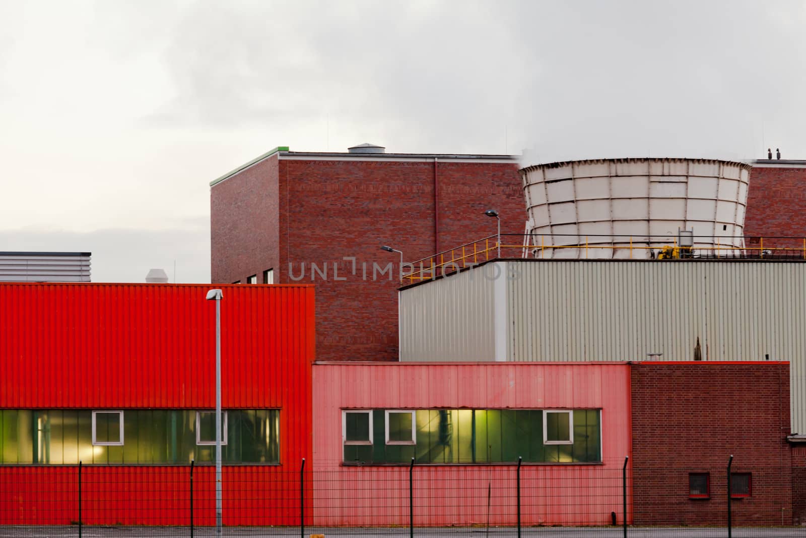 Building complex detail and cooling tower of modern waste-to-energy facility in Oberhausen, Germany, Europe