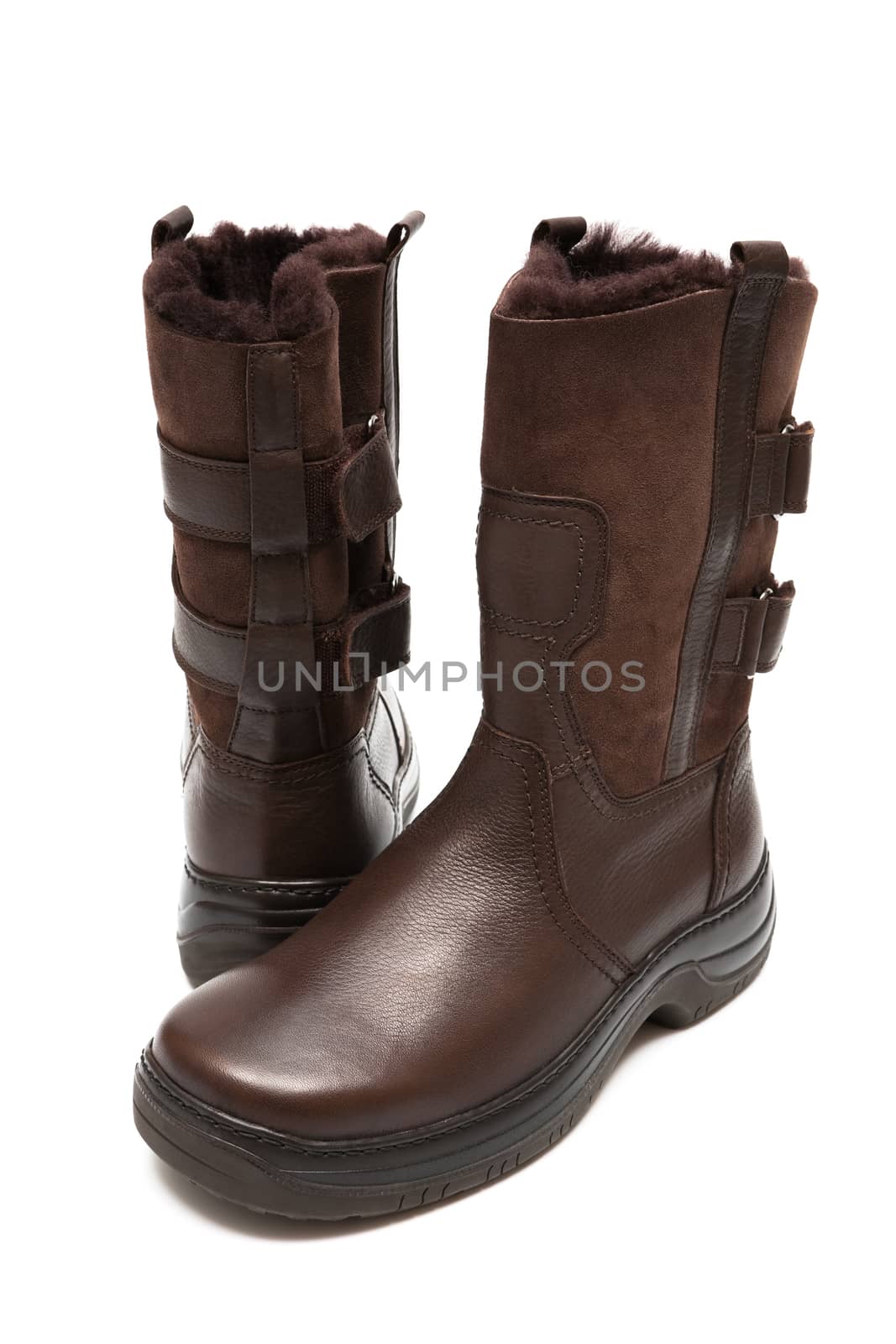 Man's boots for winter on a white background