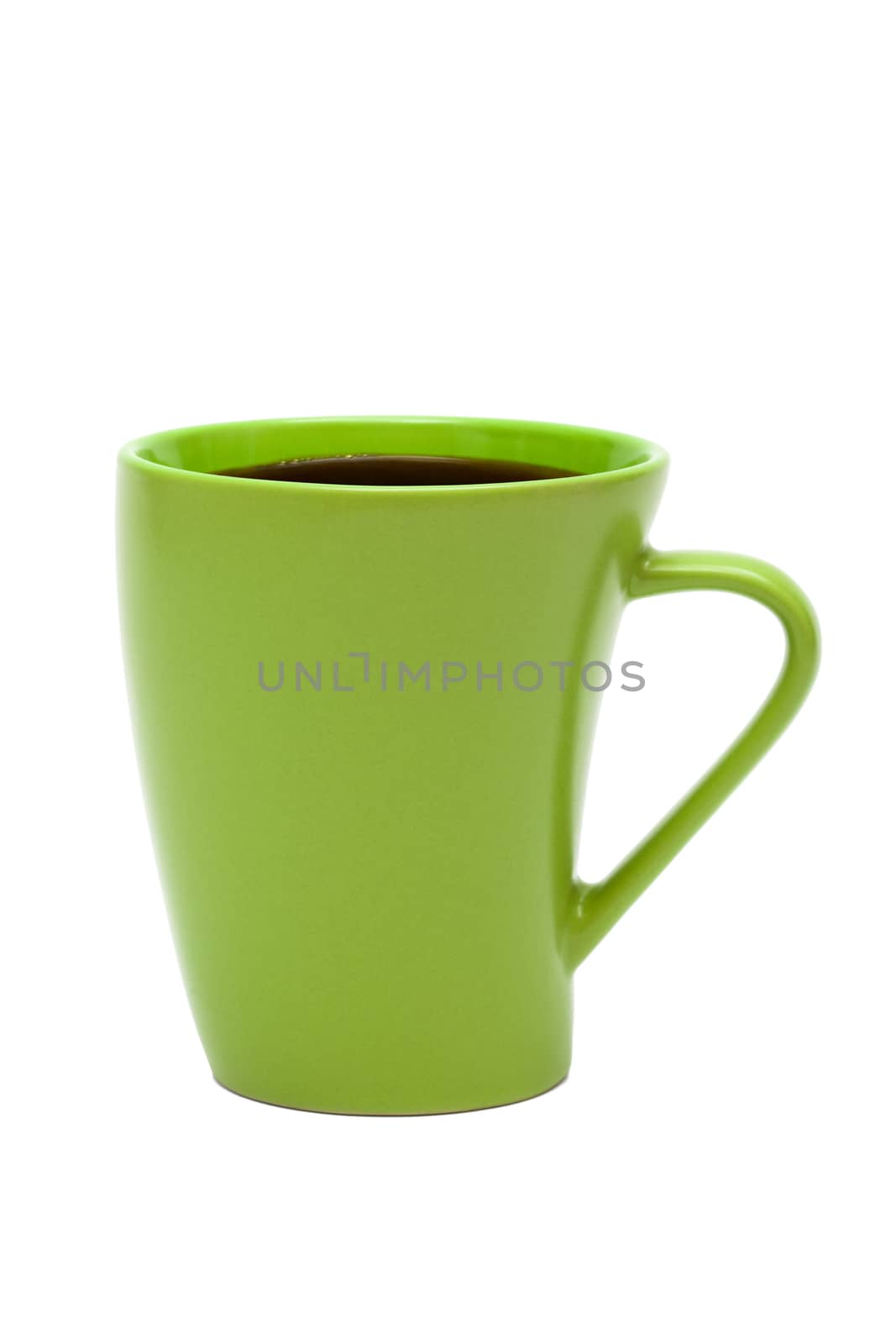 green mug from coffee on a white background