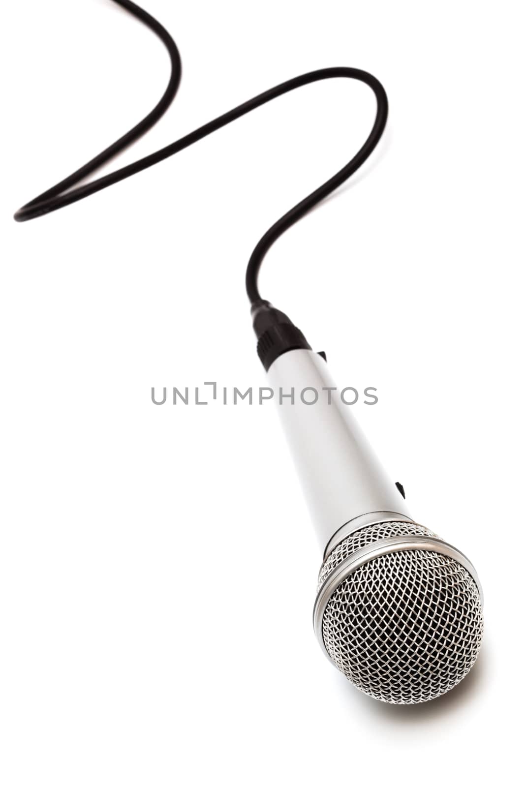 Microphone with a black cord on a white background