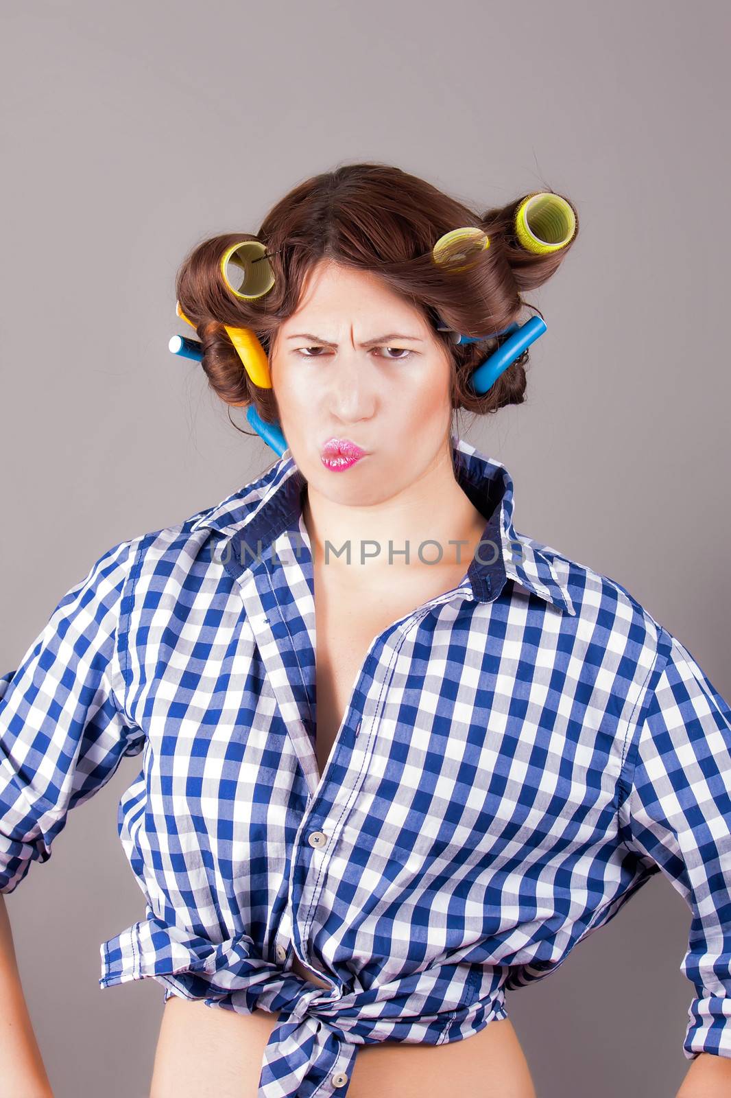 portrait of girl with curlers