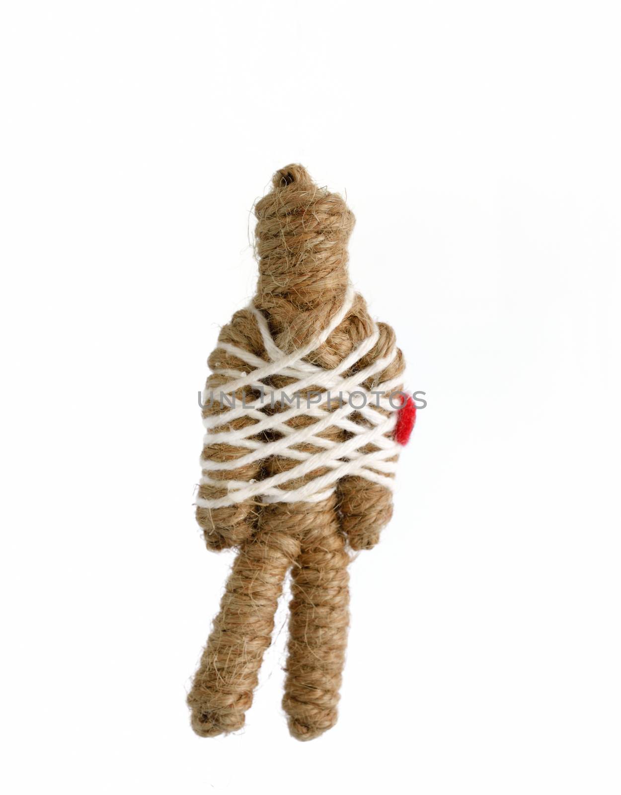 rope voodoo doll isolated on white