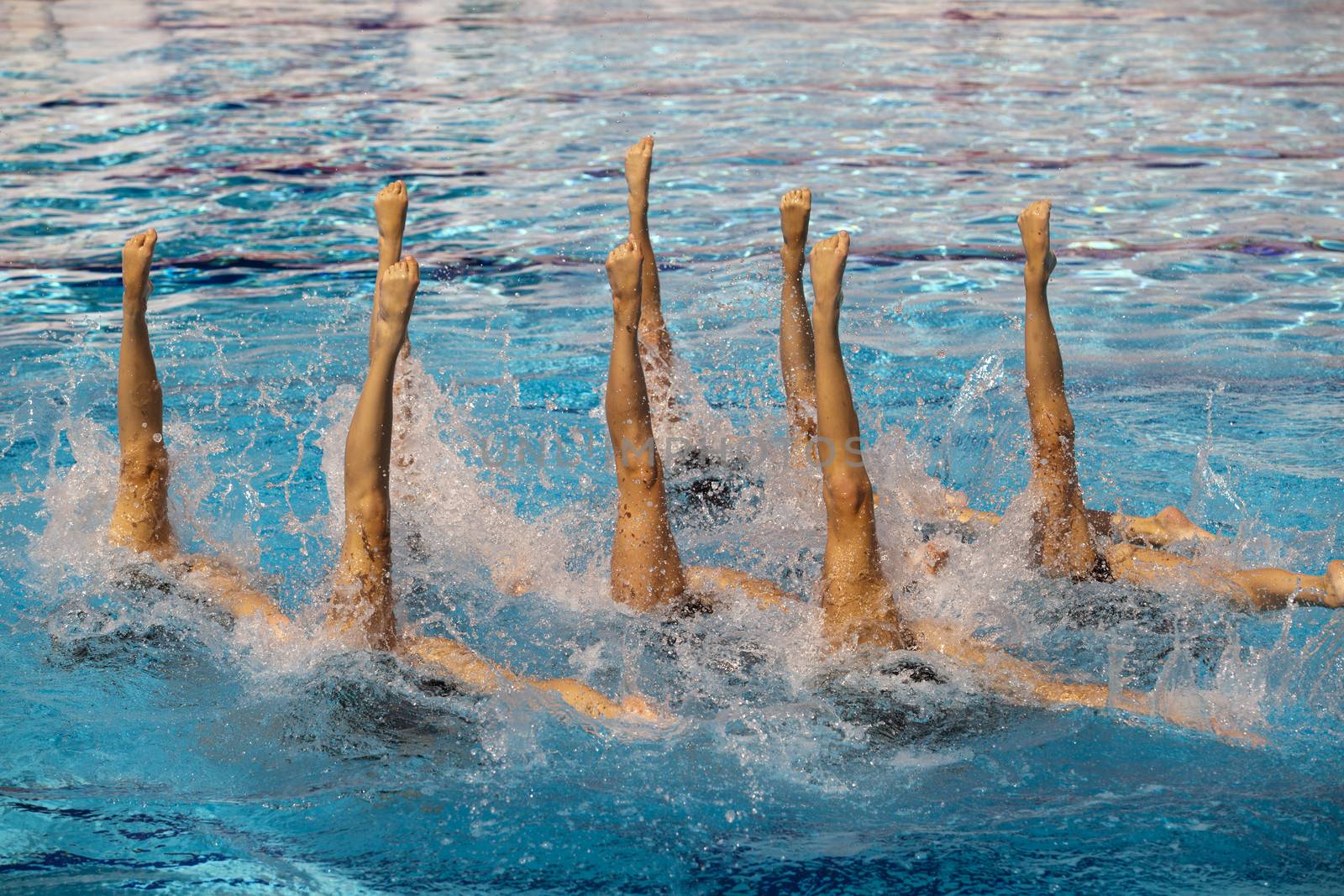 Synchronized swimmers legs movement