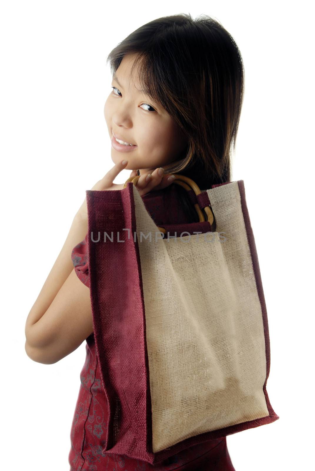 Photo of young turning back woman with shopping-bag