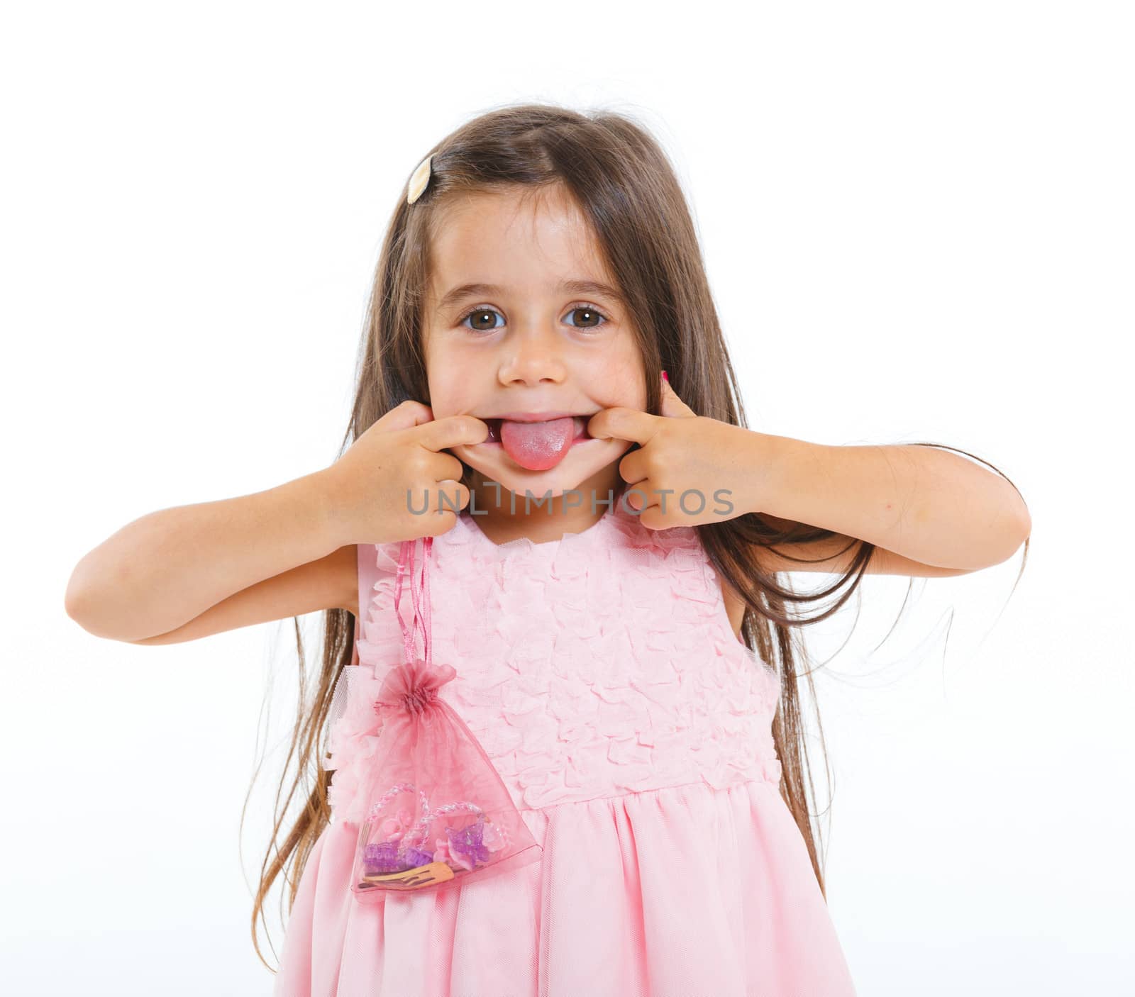 Beautiful little girl happy smiling on studio. Isolated white background
