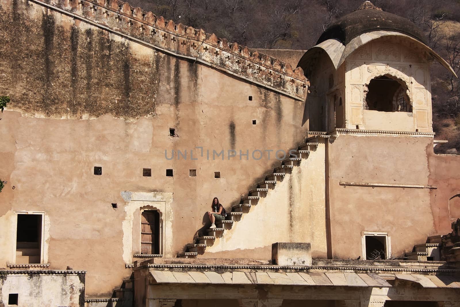 Detail of Bundi Palace wall, Rajasthan, India