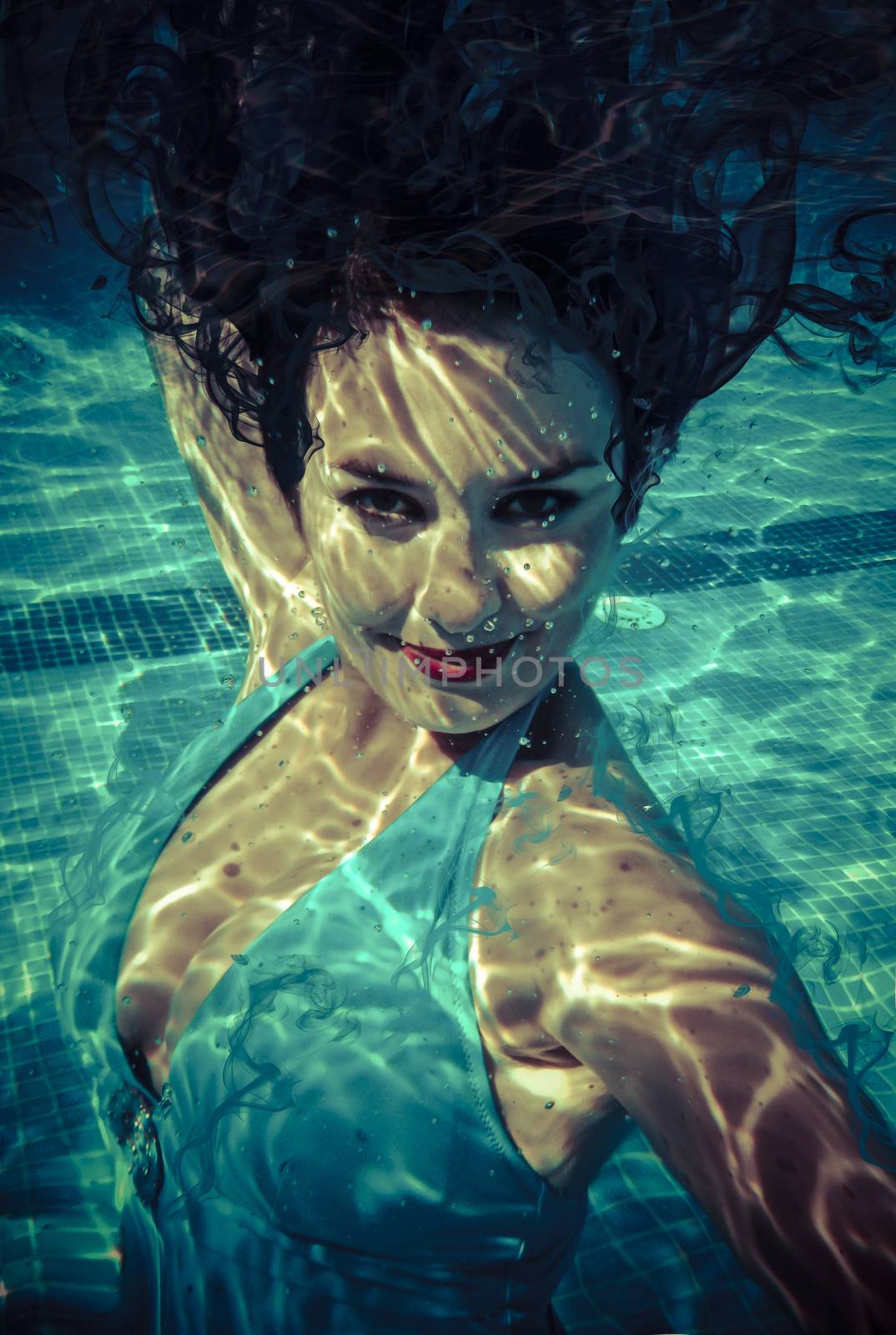 Underwater, beauty concept, beautiful brunette woman with smooth by FernandoCortes