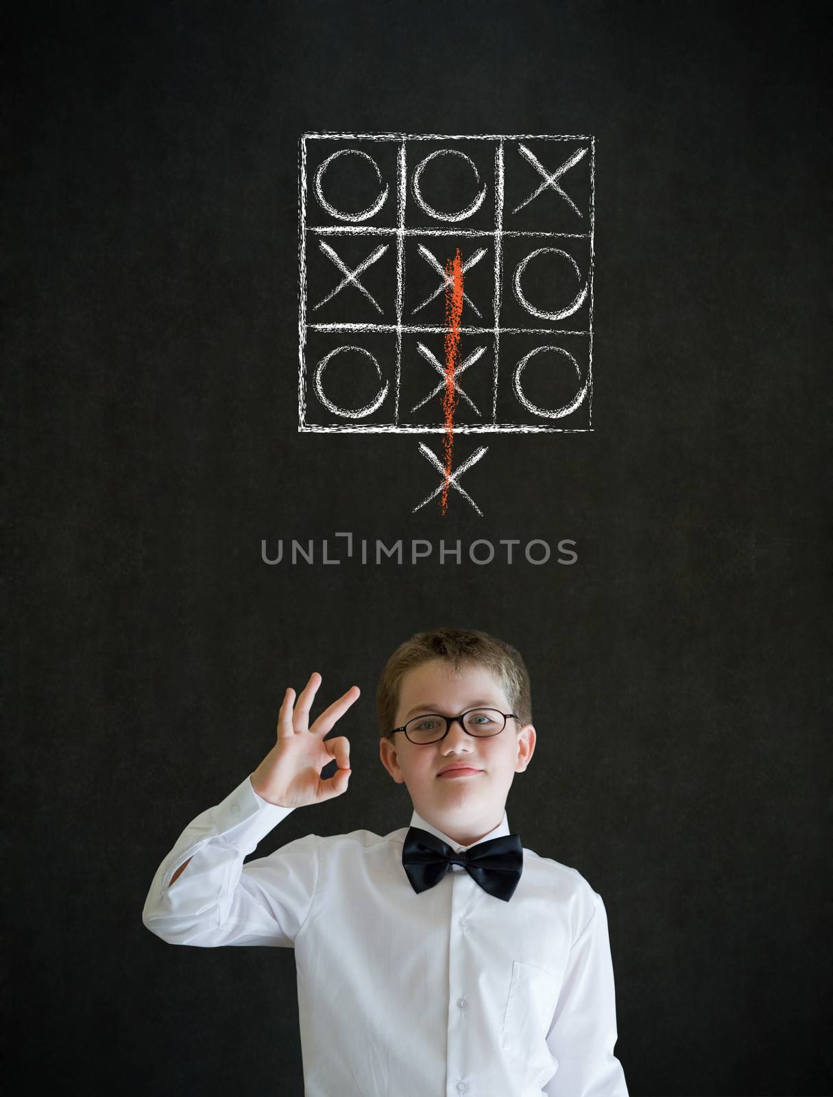 All ok boy business man with thinking out of the box tic tac toe concept by alistaircotton