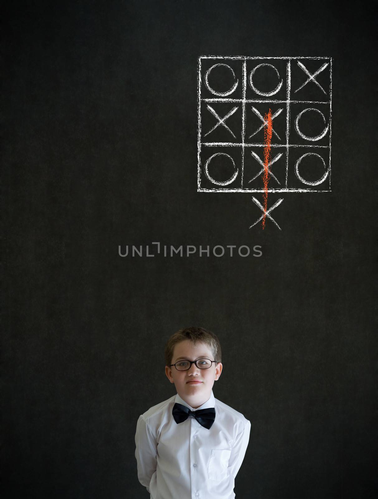 Thinking boy business man with thinking out of the box tic tac toe concept by alistaircotton