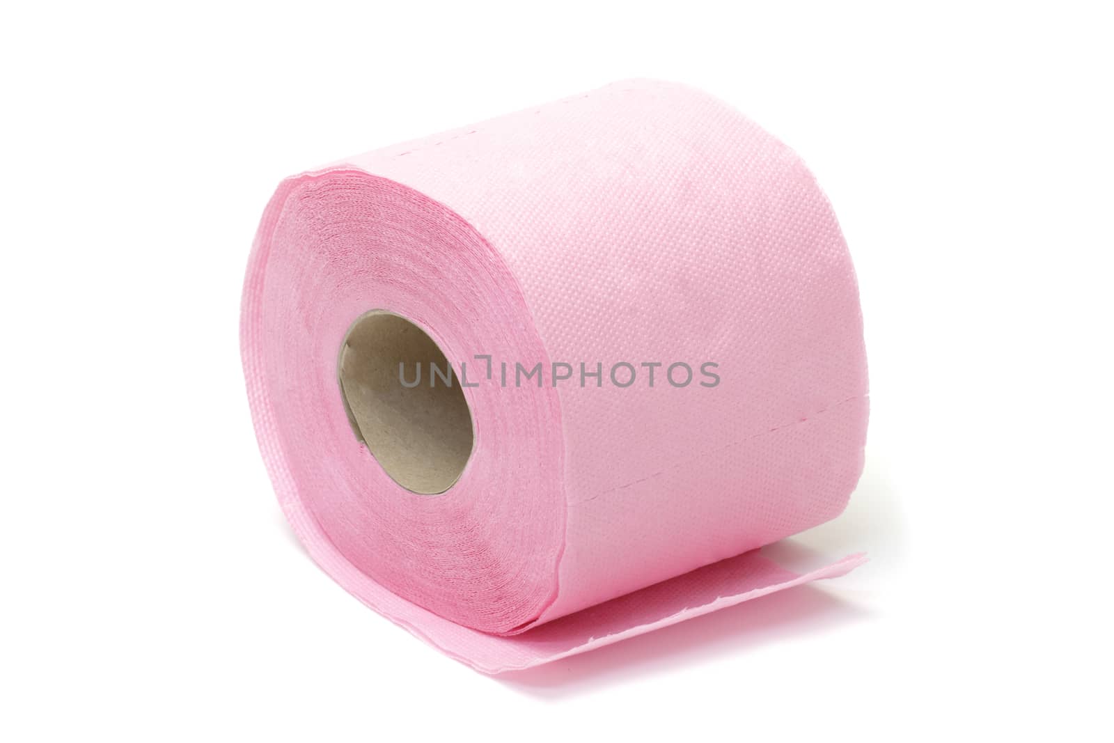 Pink toilet paper on white background