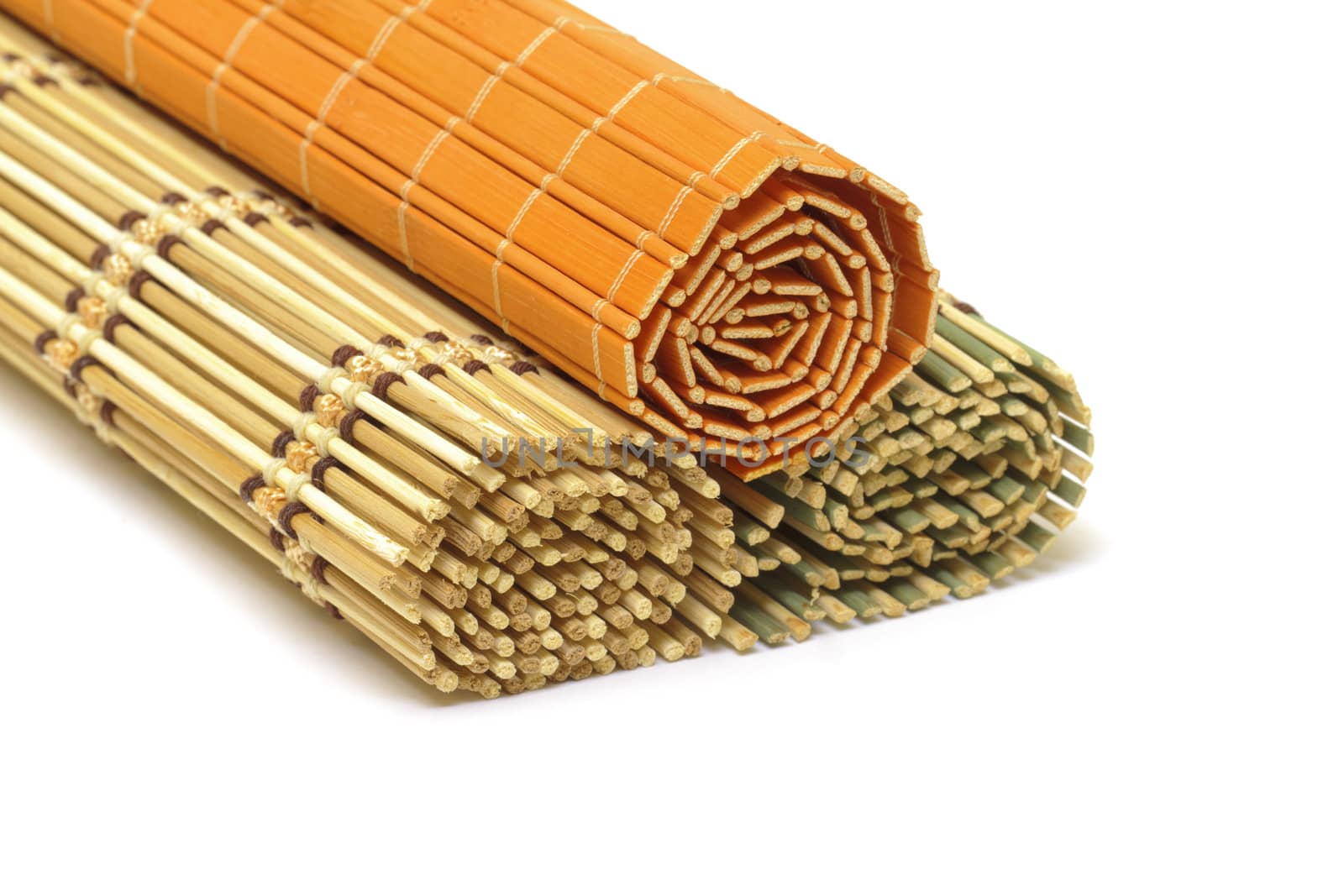 Bamboo mats on white background