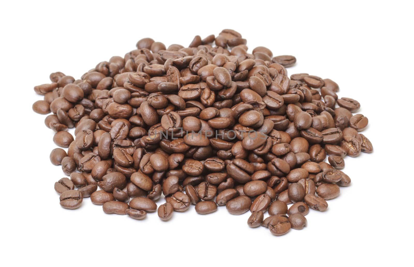 Heap of coffee beans, isolated on white background