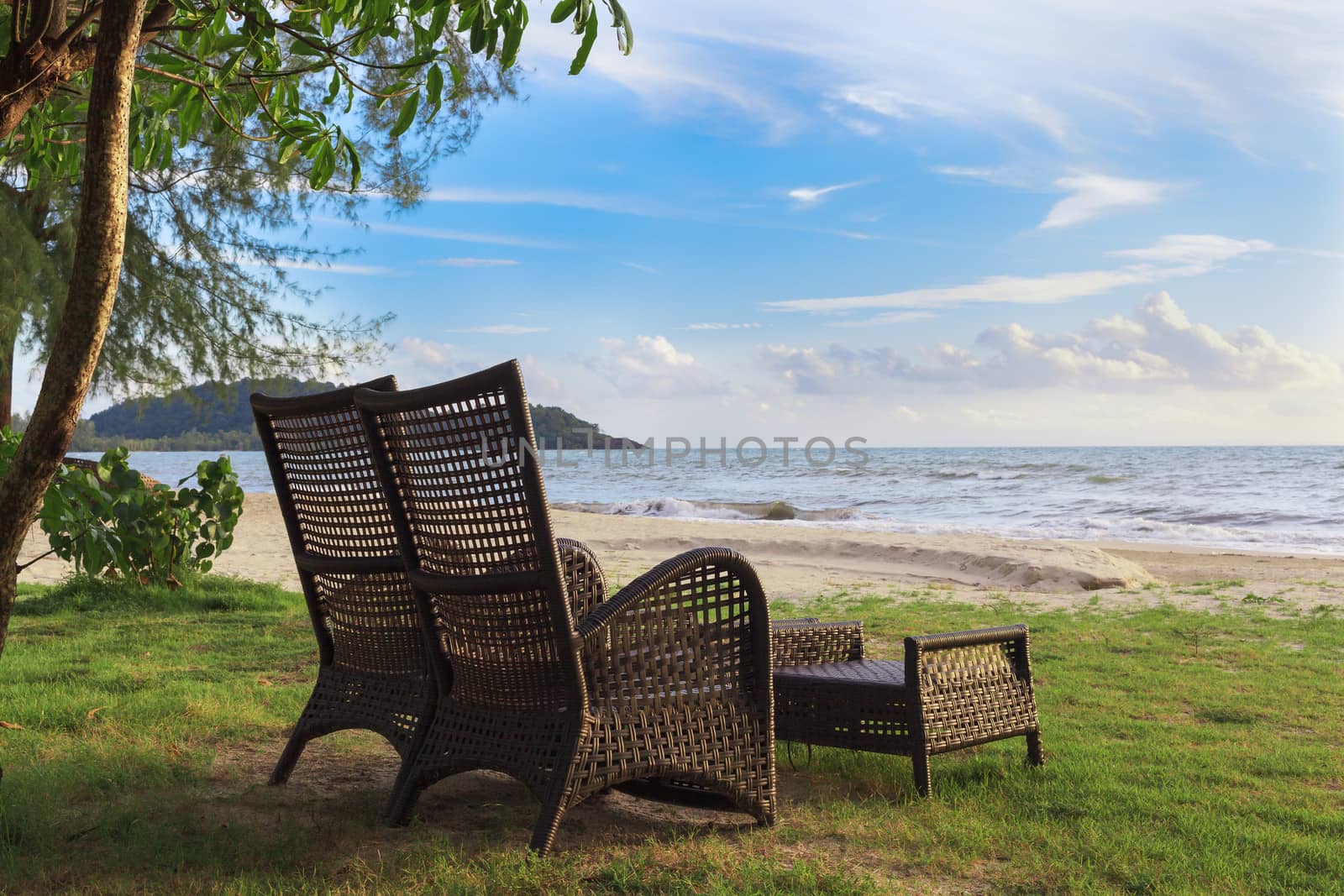 Beach chair on sand beach for relaxing