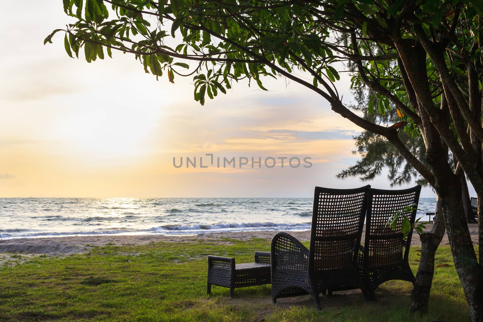 Beach chair on sand beach for relaxing