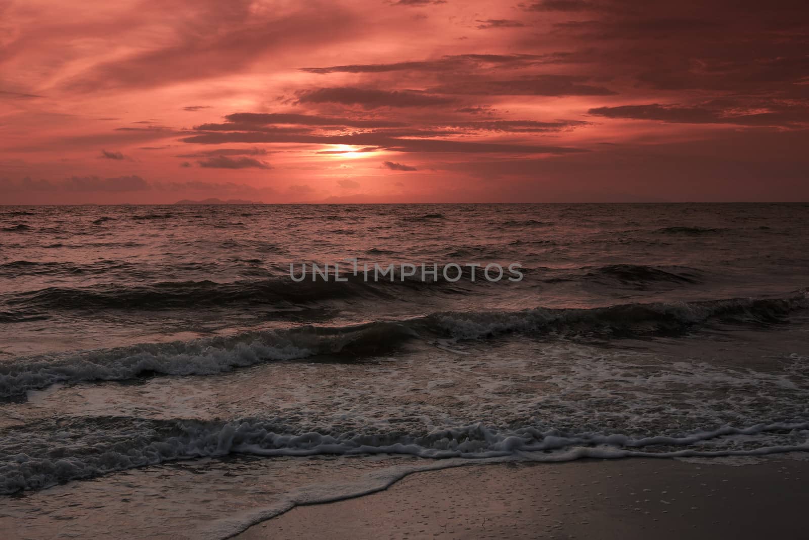 sand and beach with sunset