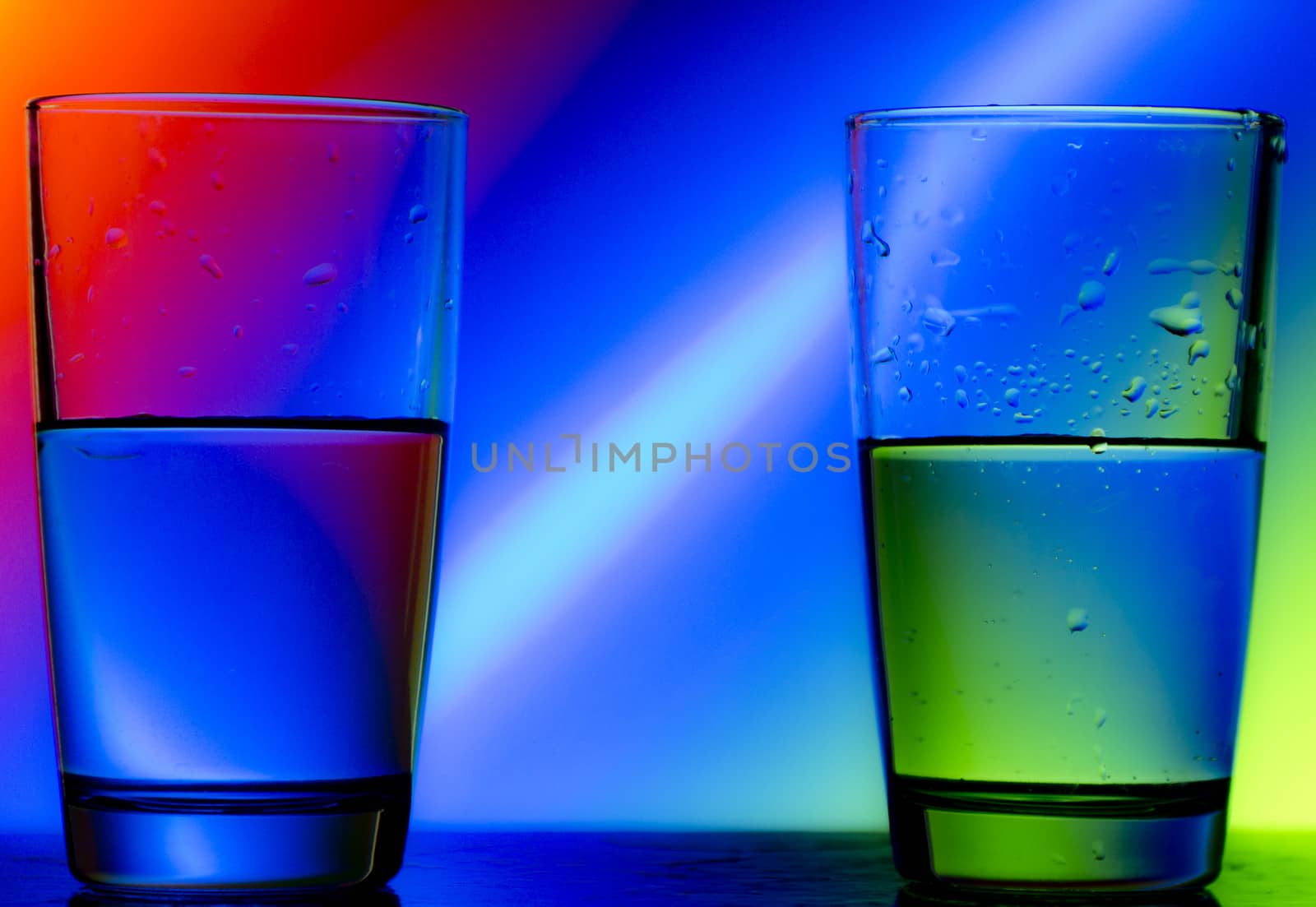 Reflection of Red green blue on a cup of water