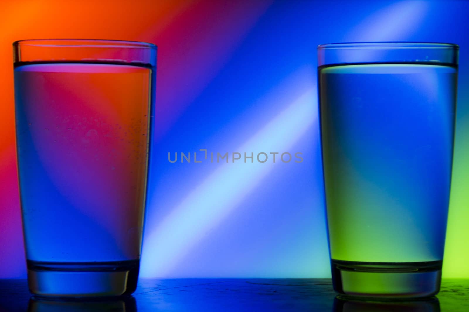 Reflection of Red green blue on a cup of water