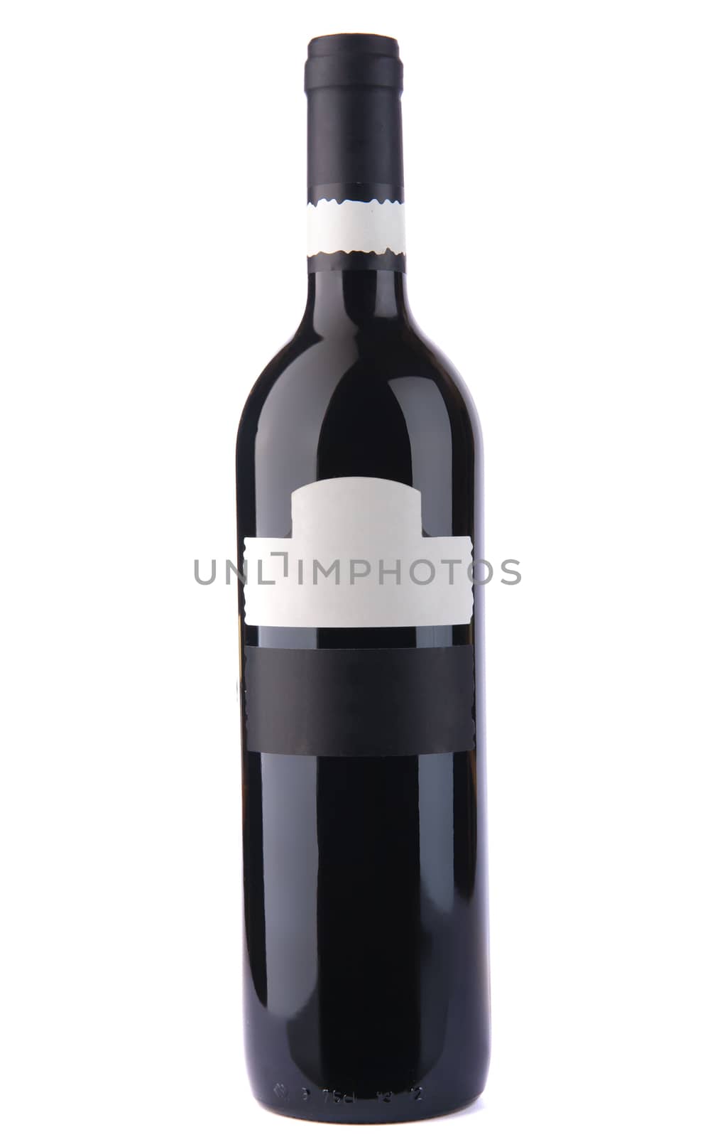 Wine bottle with label. Isolated on white.