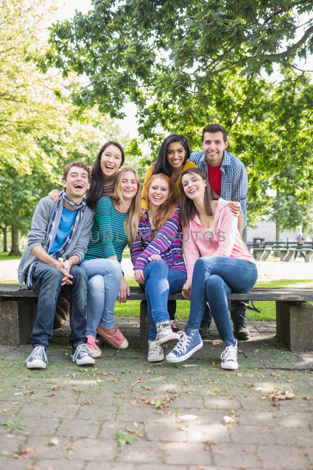 Group portrait of young college students in the park