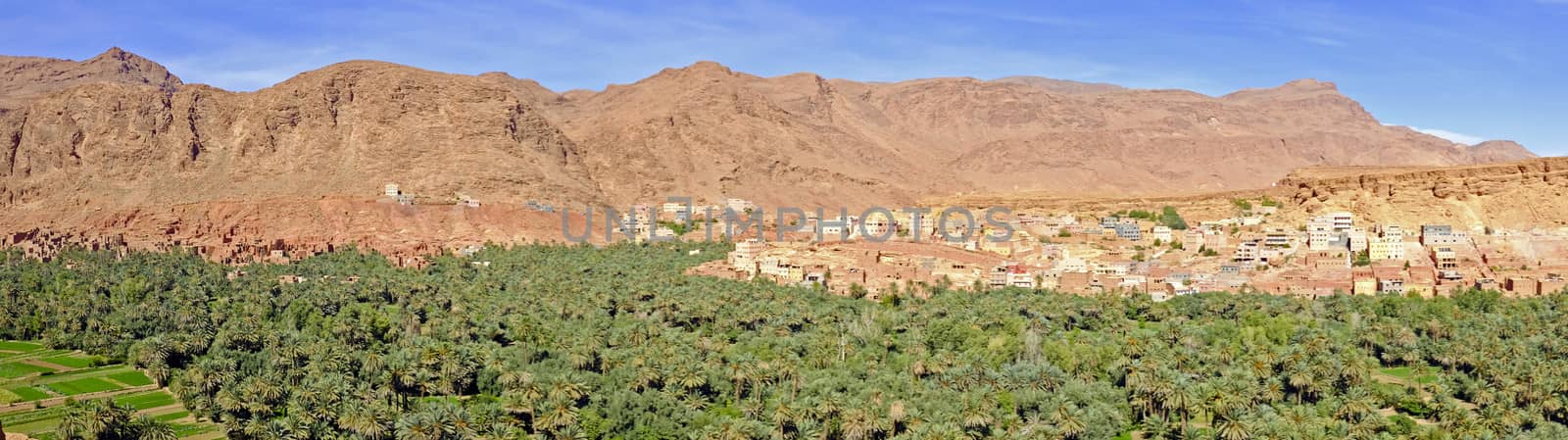 Panorama with oasis and village in the desert in Morocco Africa by devy