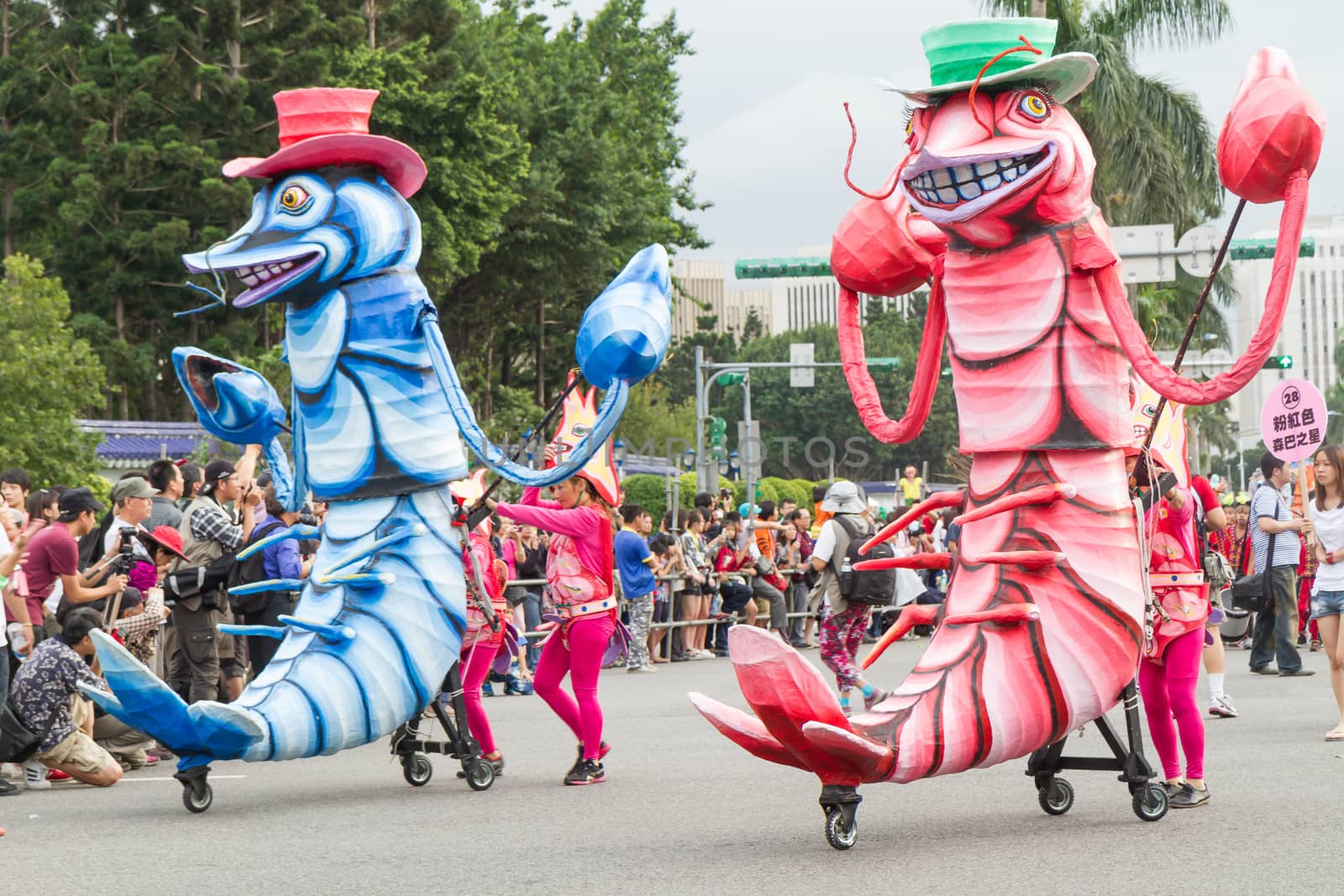 Costumed revelers march with floats in the annual Dream Parade on October 19, 2013, in Taipei, Taiwan.