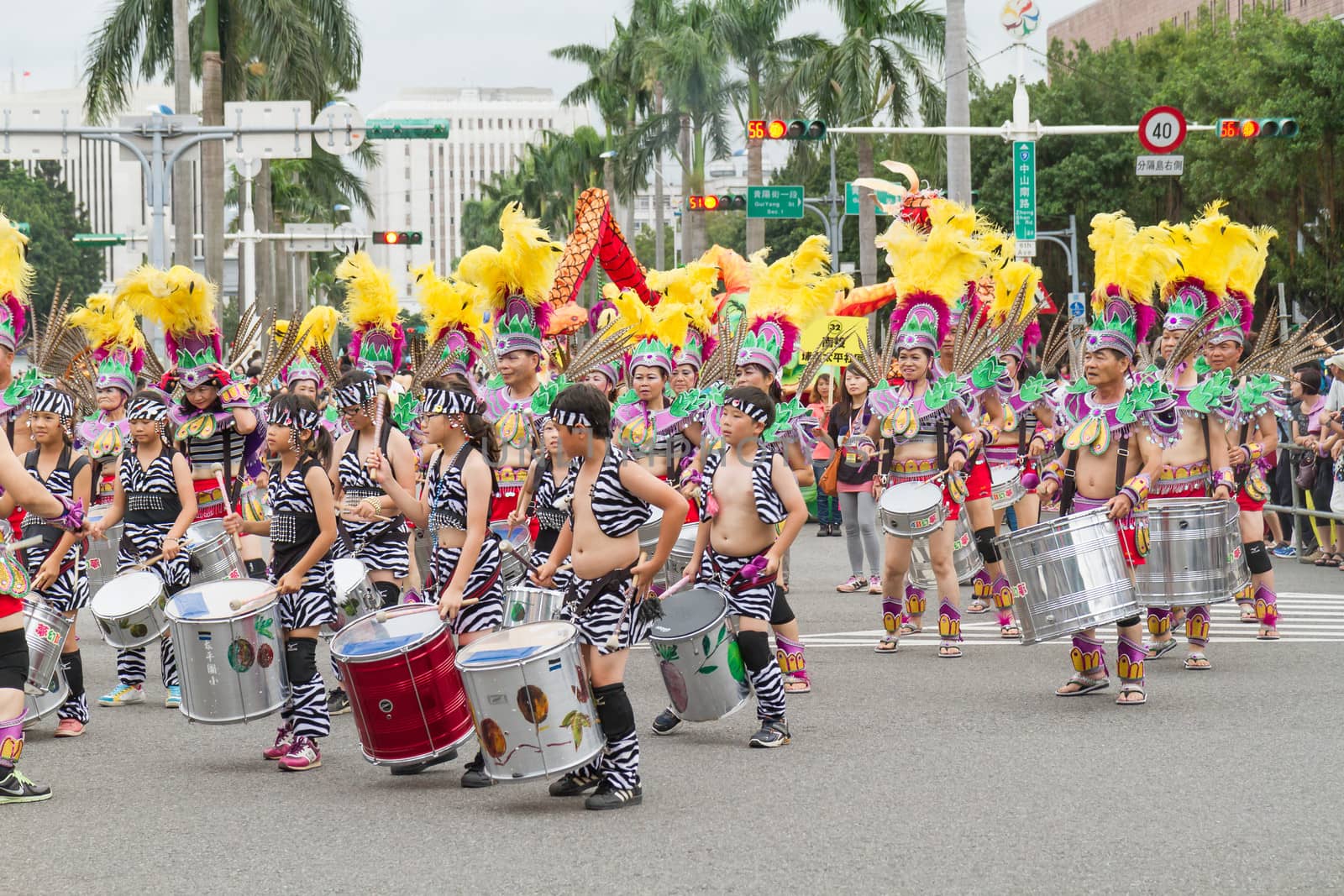 Costumed revelers march with floats in the annual Dream Parade on October 19, 2013, in Taipei, Taiwan.