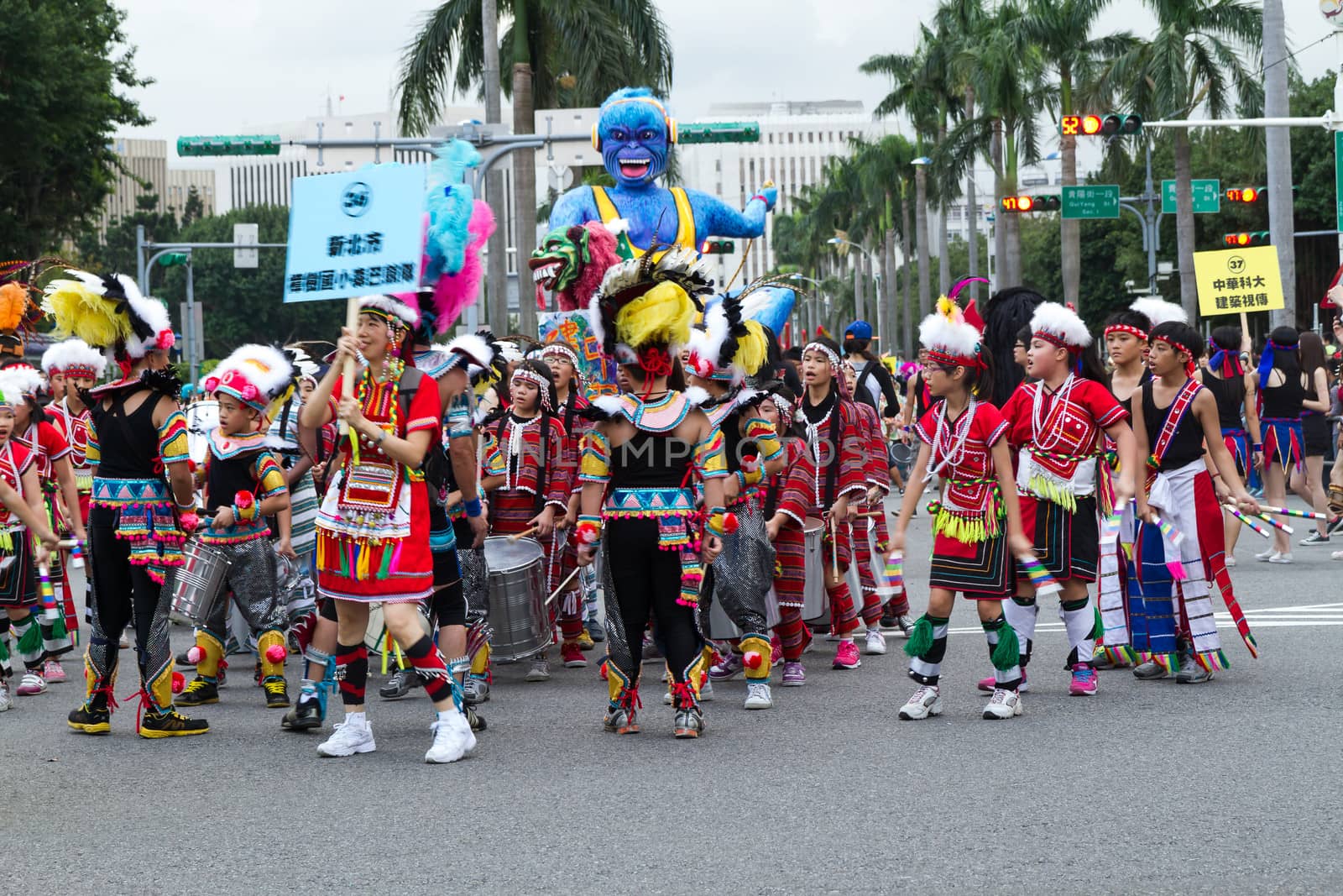 Costumed revelers march with floats in the annual Dream Parade on October 19, 2013, in Taipei, Taiwan.