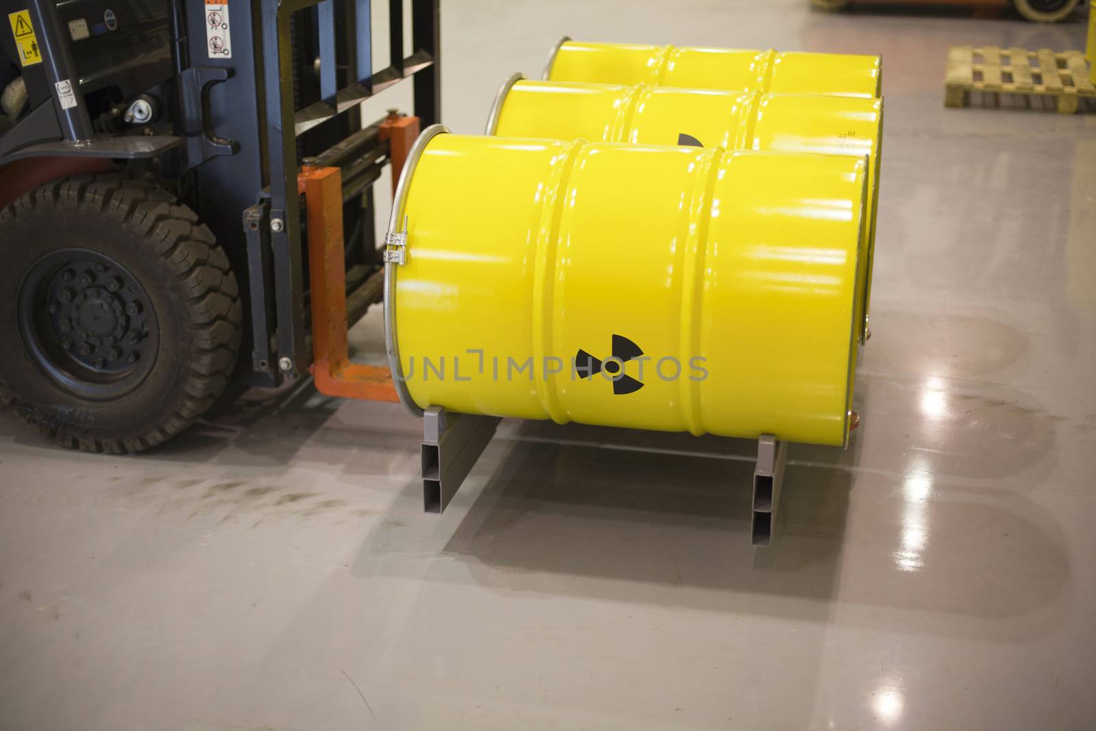 Yellow barrels with radioactive waste disposal