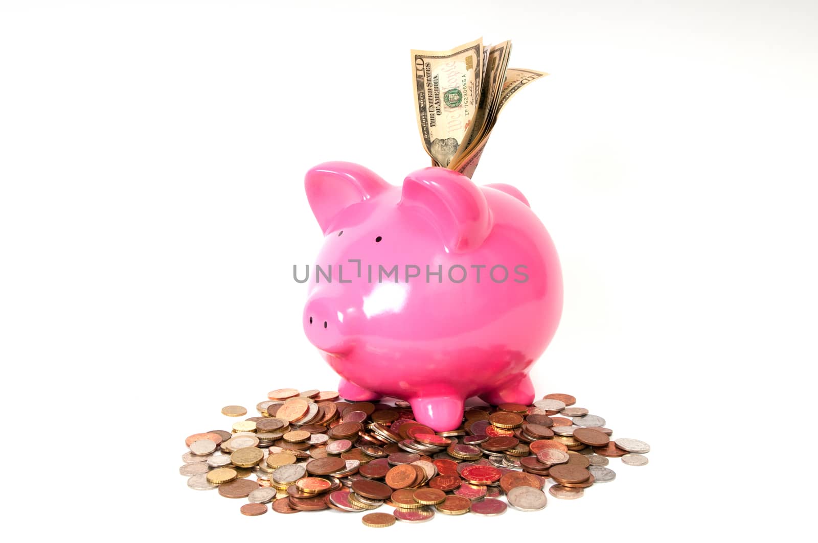 piggy bank with USD notes by ocusfocus