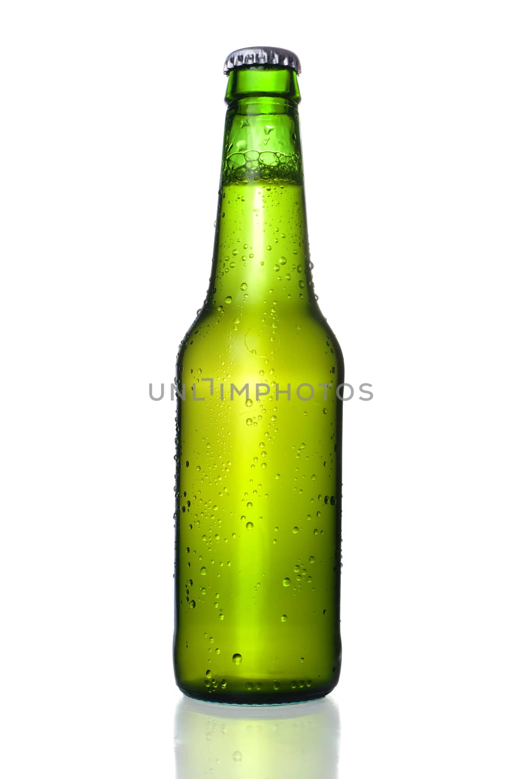 Cold Frosted Beer Bottle on White Background by ocusfocus