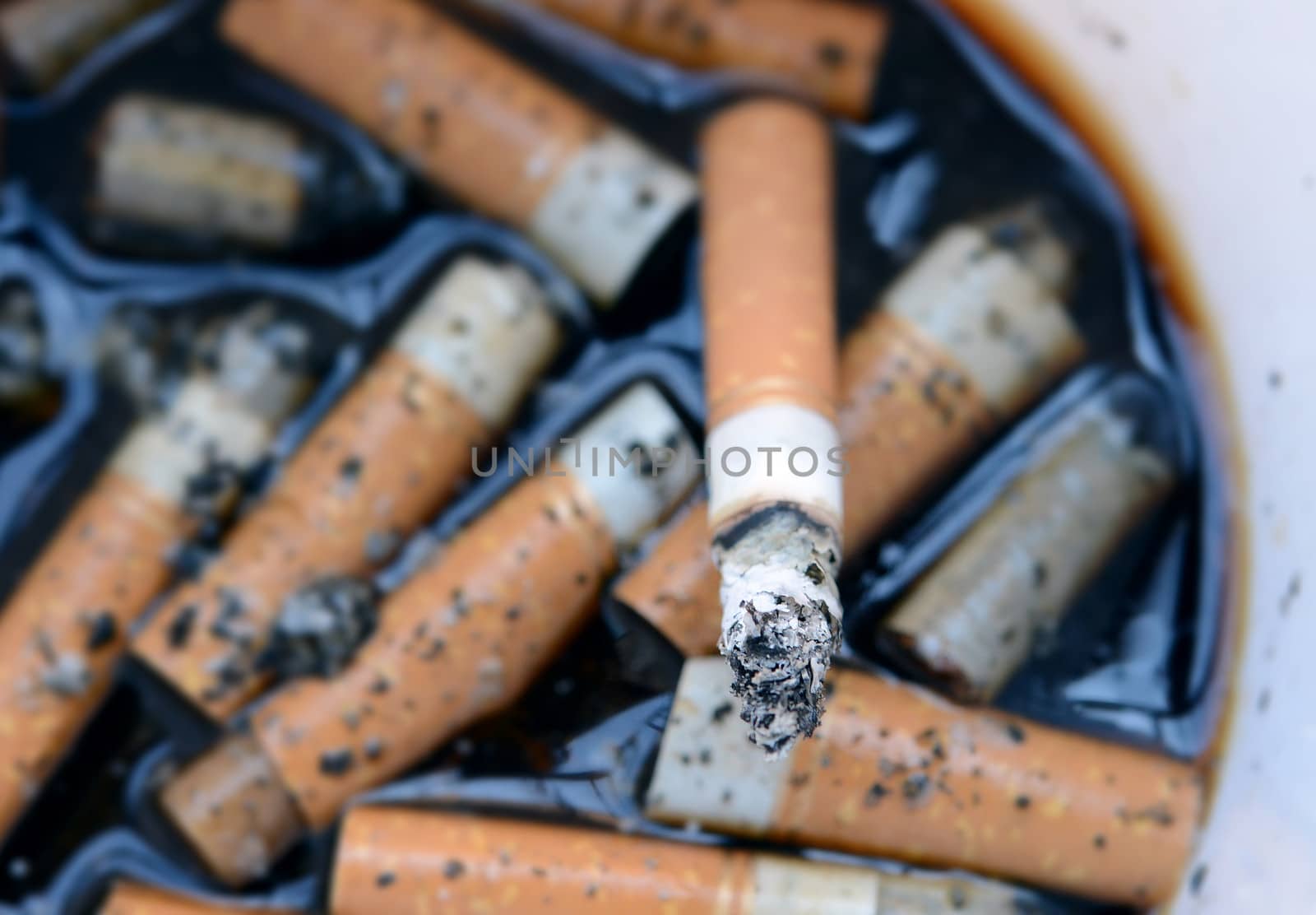 Ashtray Full of Cigarettes burnt butts by ocusfocus
