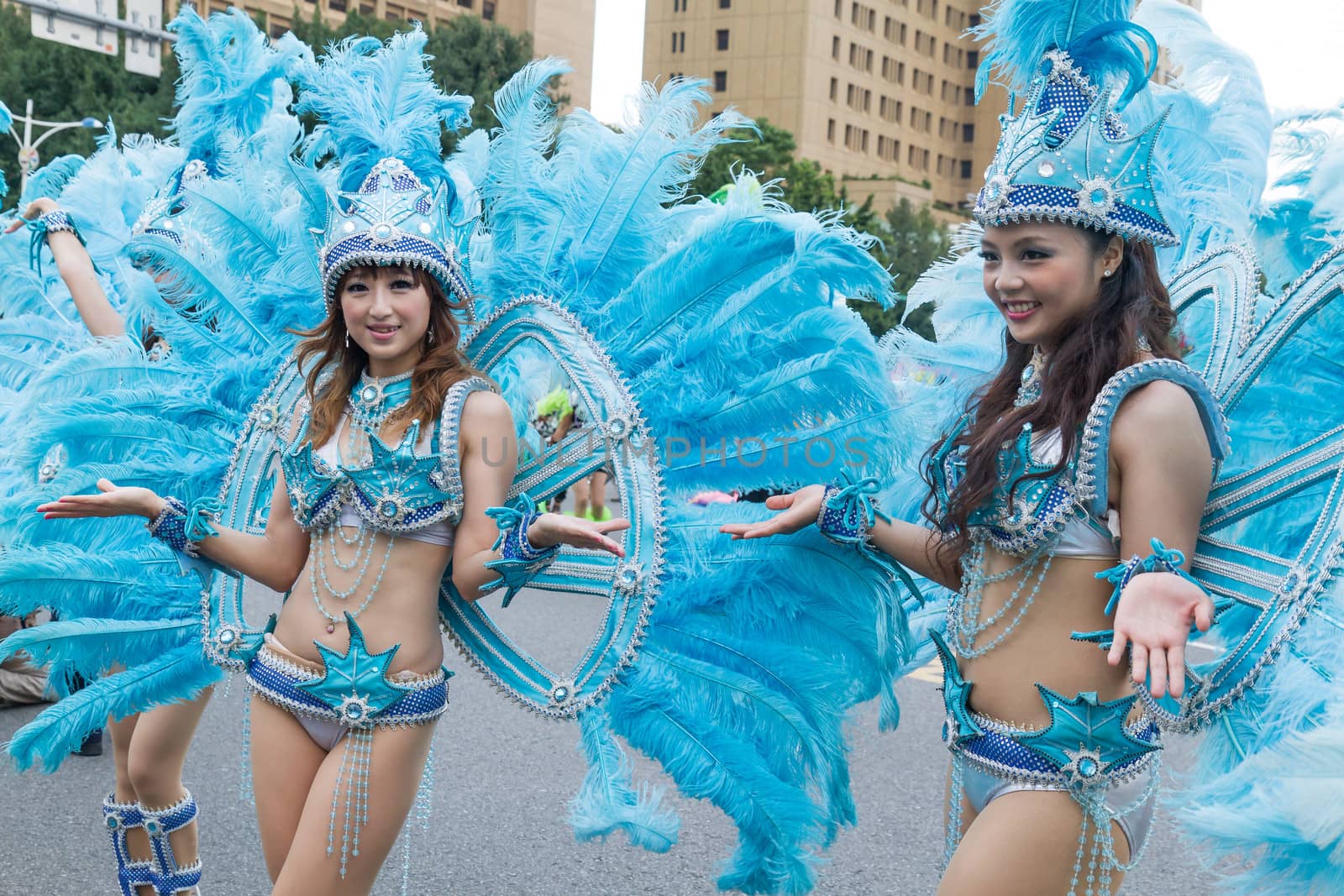 Costumed revelers march with floats in the annual Dream Parade on October 19, 2013, in Taipei, Taiwan.