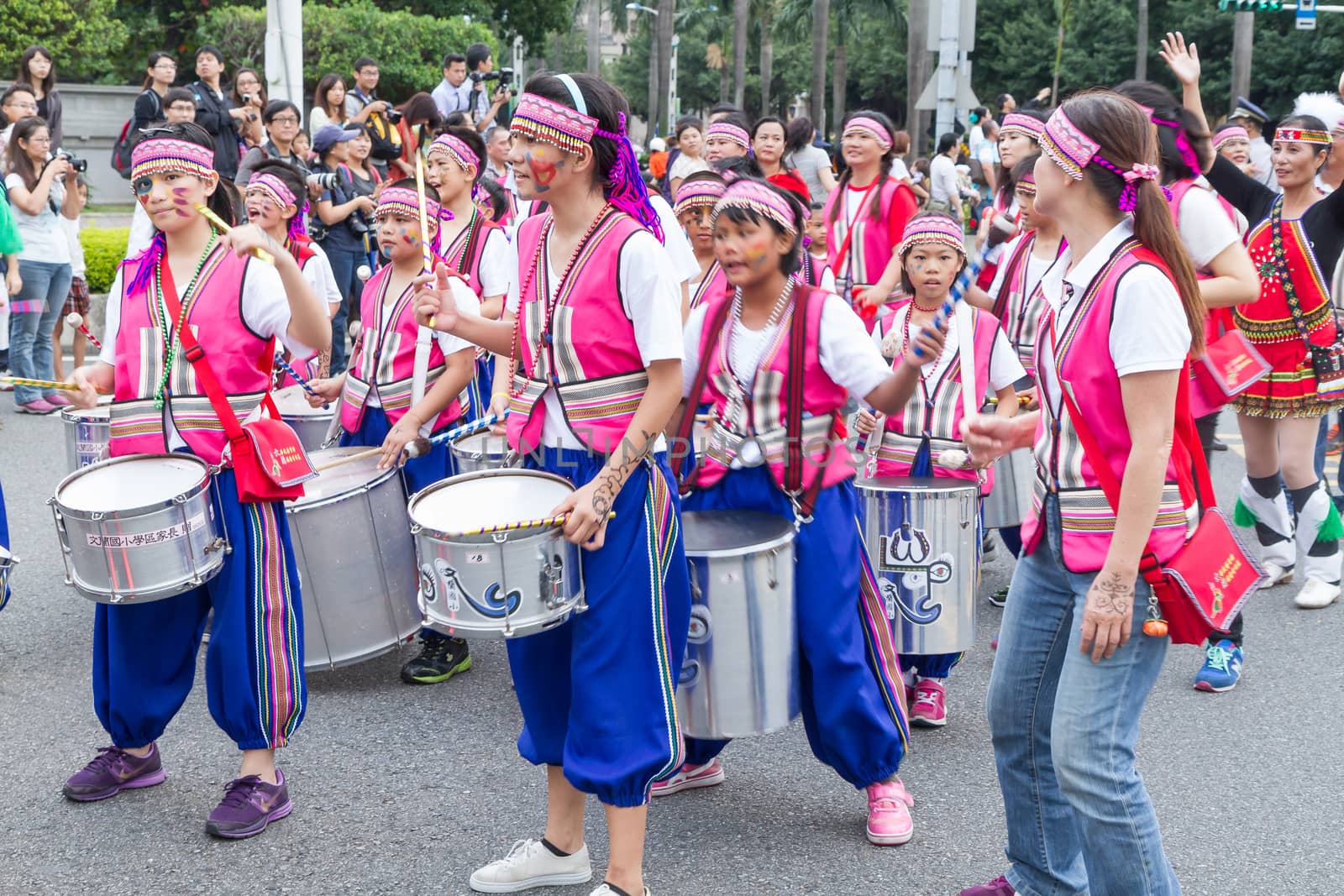 Costumed revelers march with floats in the annual Dream Parade on October 19, 2013, in Taipei, Taiwan.