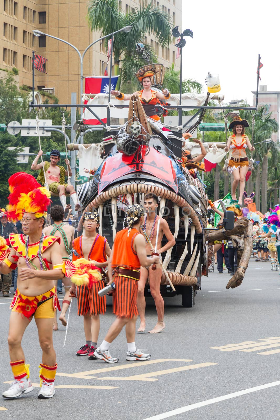 Costumed revelers march with floats in the annual Dream Parade on October 19, 2013, in Taipei, Taiwan.