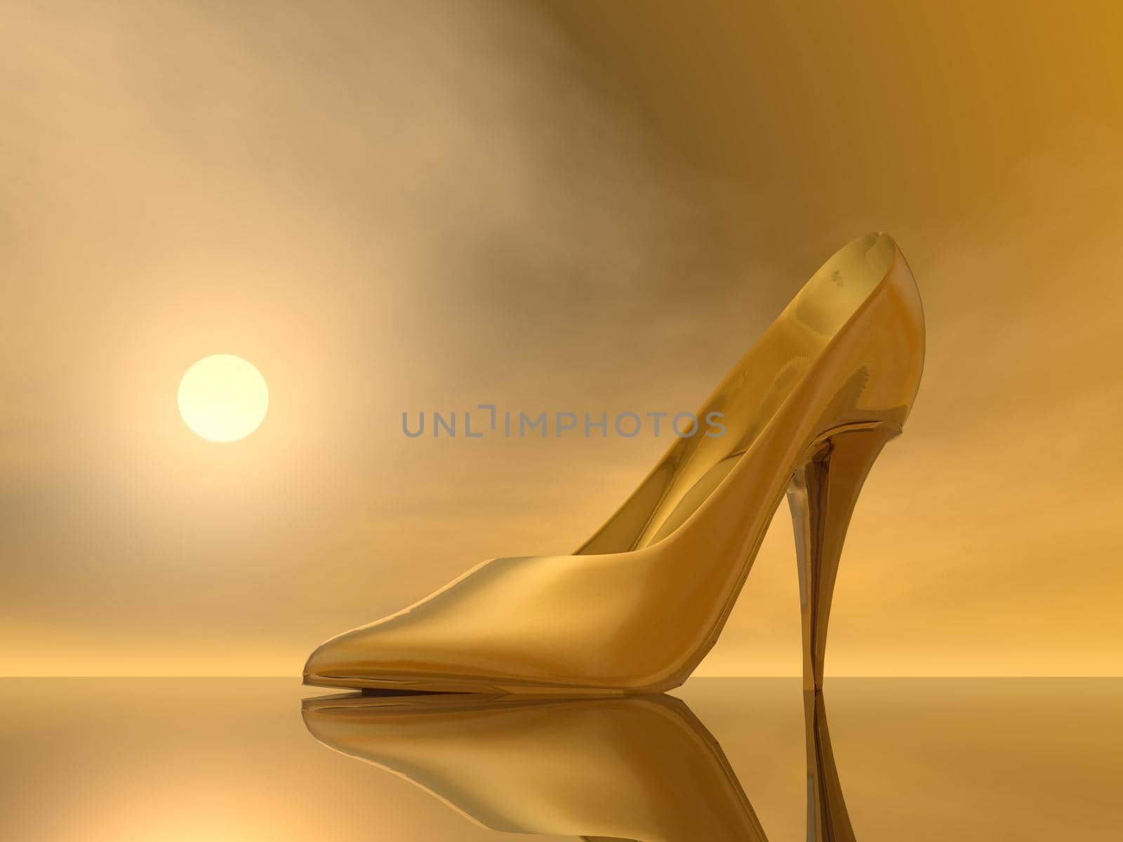 Golden high heel - 3D render by Elenaphotos21