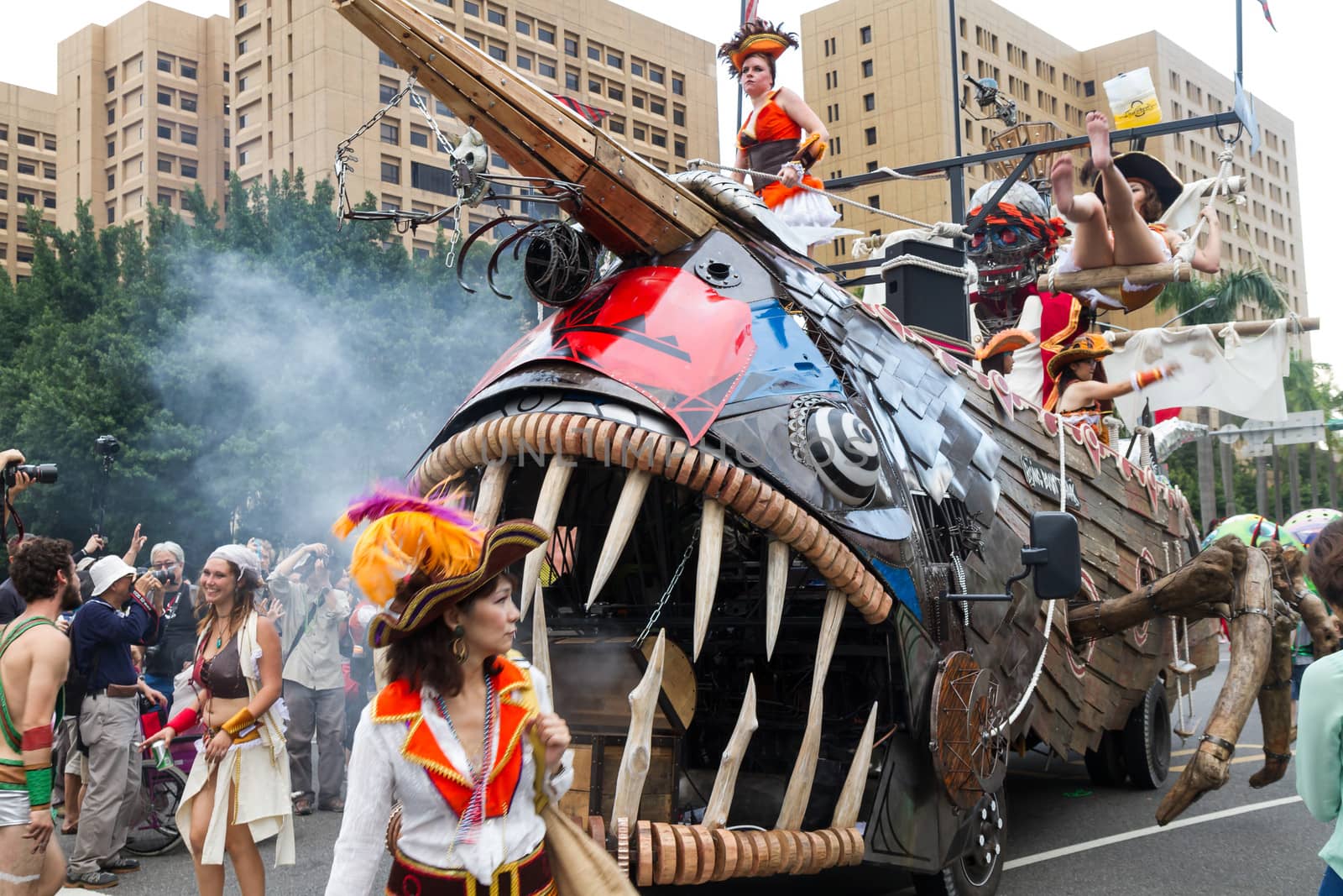 Costumed revelers march with floats in the annual Dream Parade on October 19, 2013, in Taipei, Taiwan.