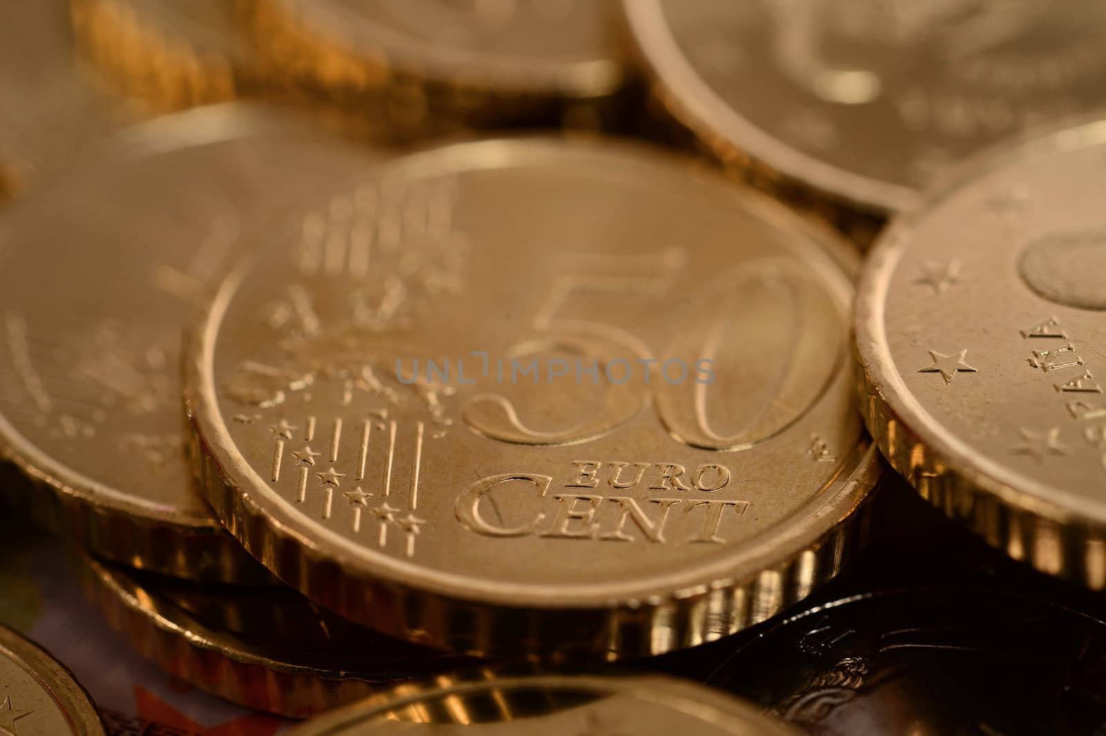 Macro euro coins piled isolated