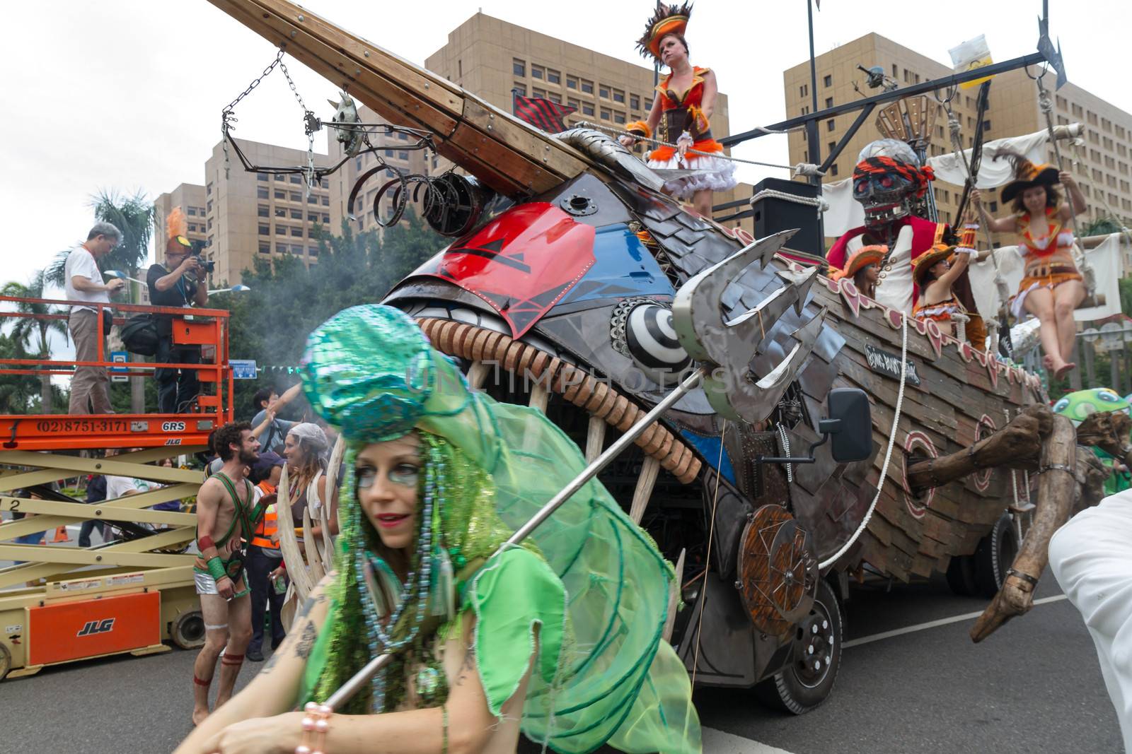 Costumed revelers march with floats in the annual Dream Parade on October 19, 2013, in Taipei, Taiwan.