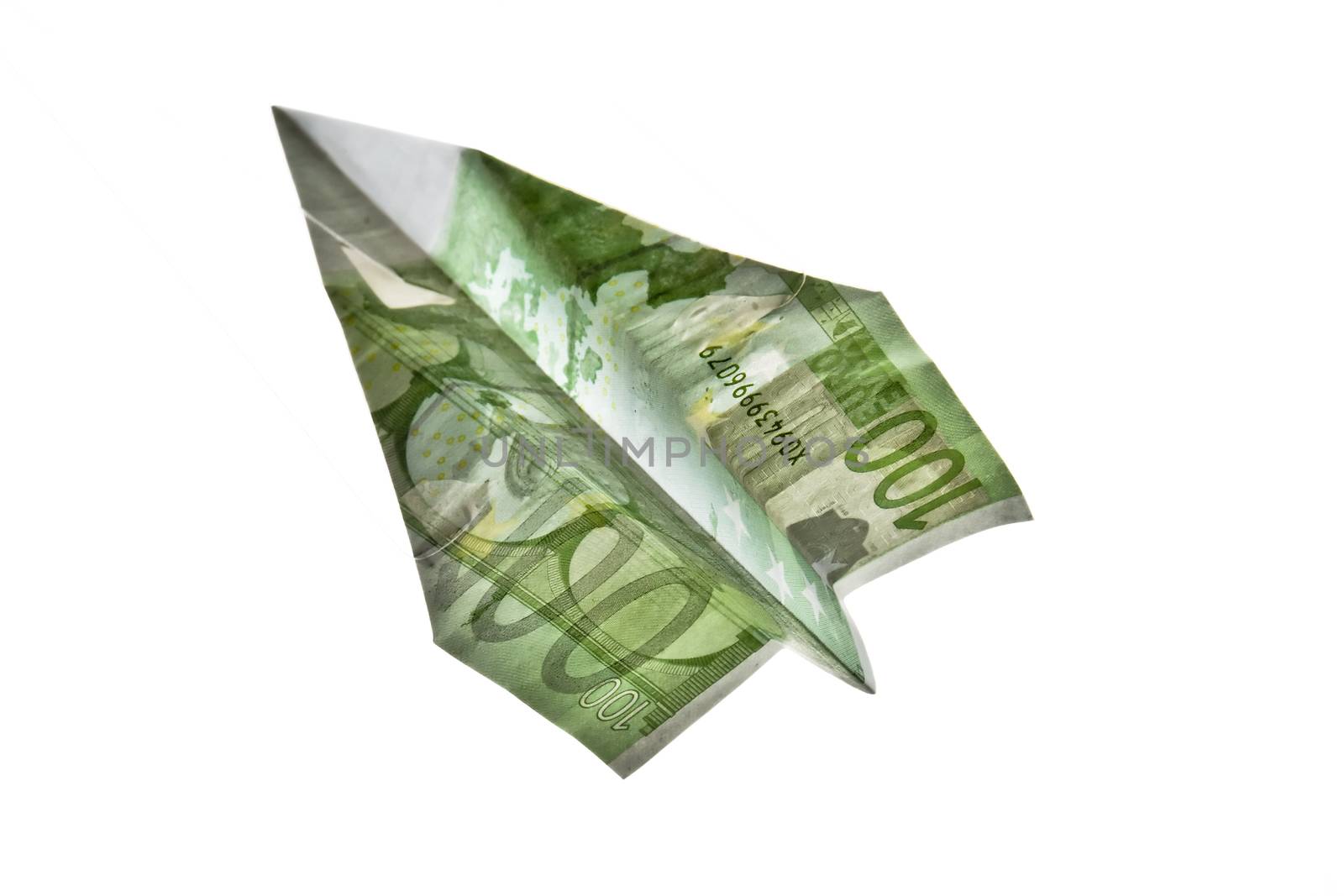 100 Euros  Banknote Paper Plane isolated on White Background