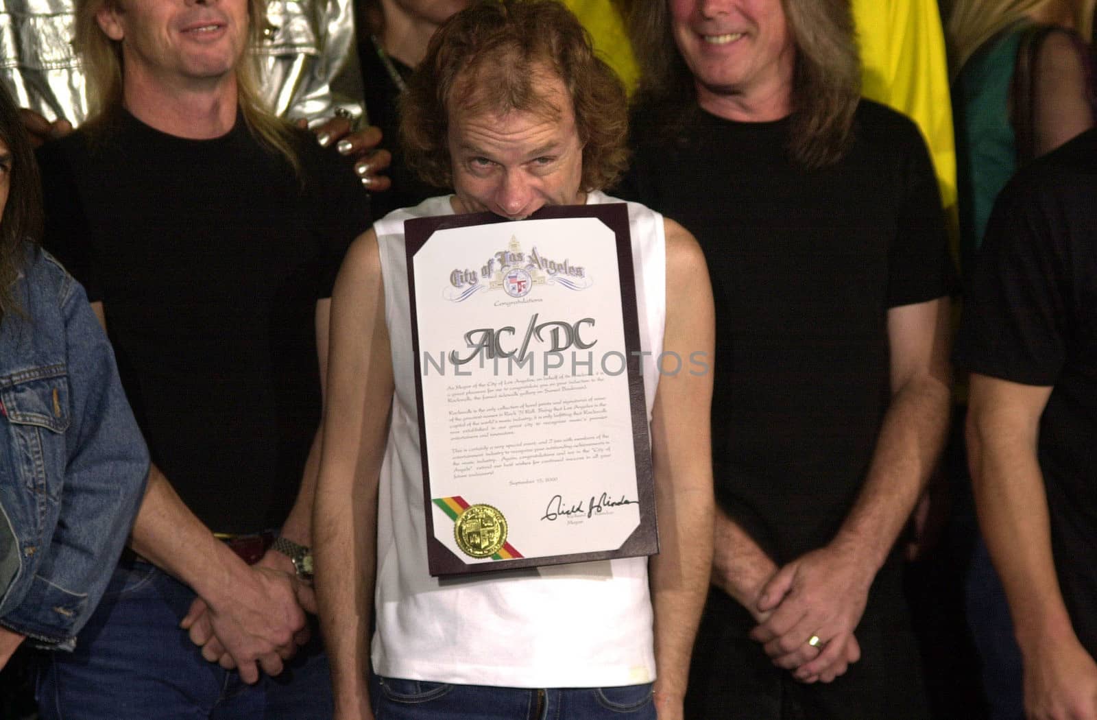 Angus Young at the ceremony where they were inducted into Sunset Blvd's Rockwalk. 09-15-00