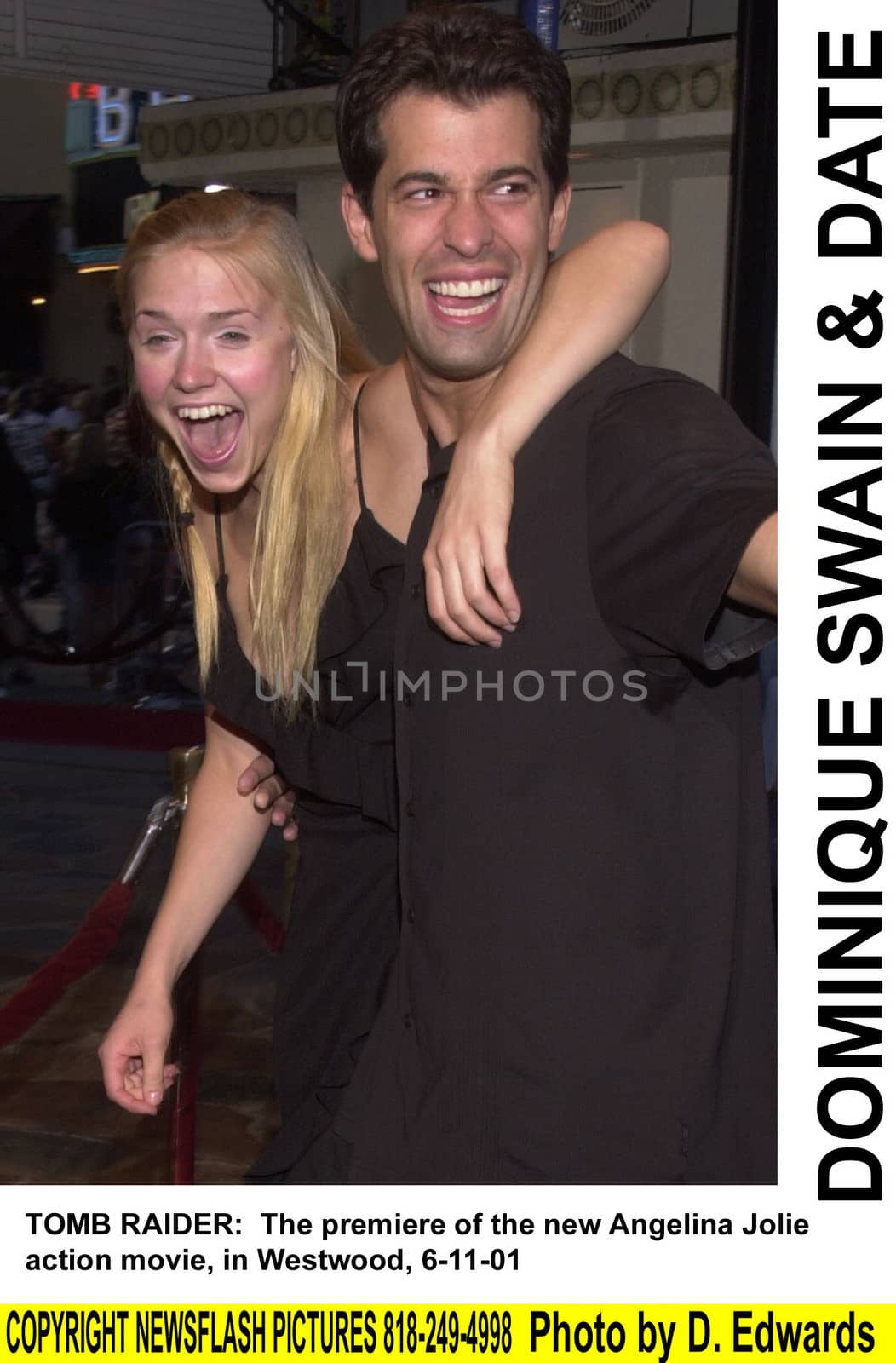 Dominique Swain and date at the premiere of Paramount's "LARA CROFT: TOMB RAIDER" at Mann's Village Theater, Westwood, 06-11-01