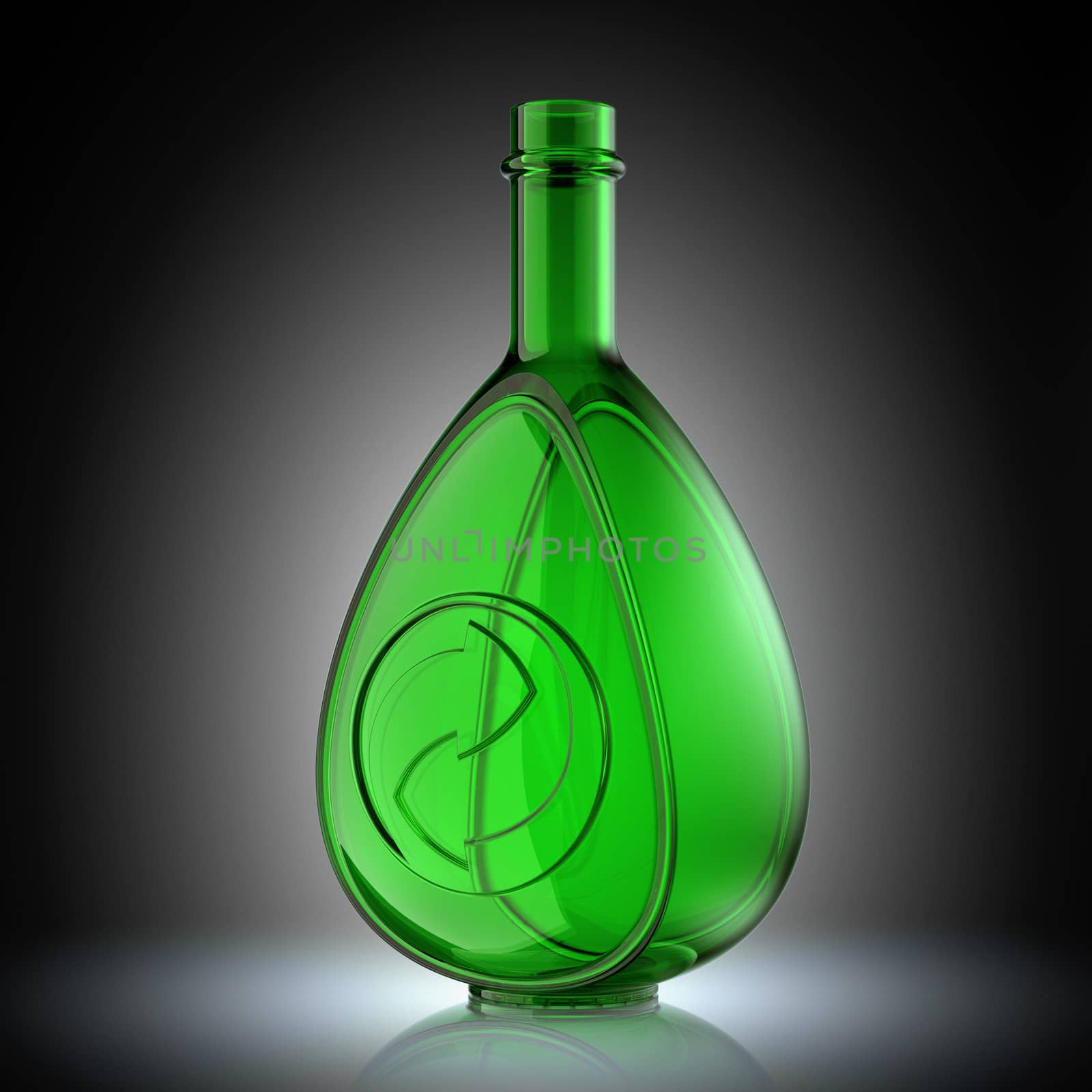 Ecology and recycle concept with glass bottle and recycling symb by Arsgera